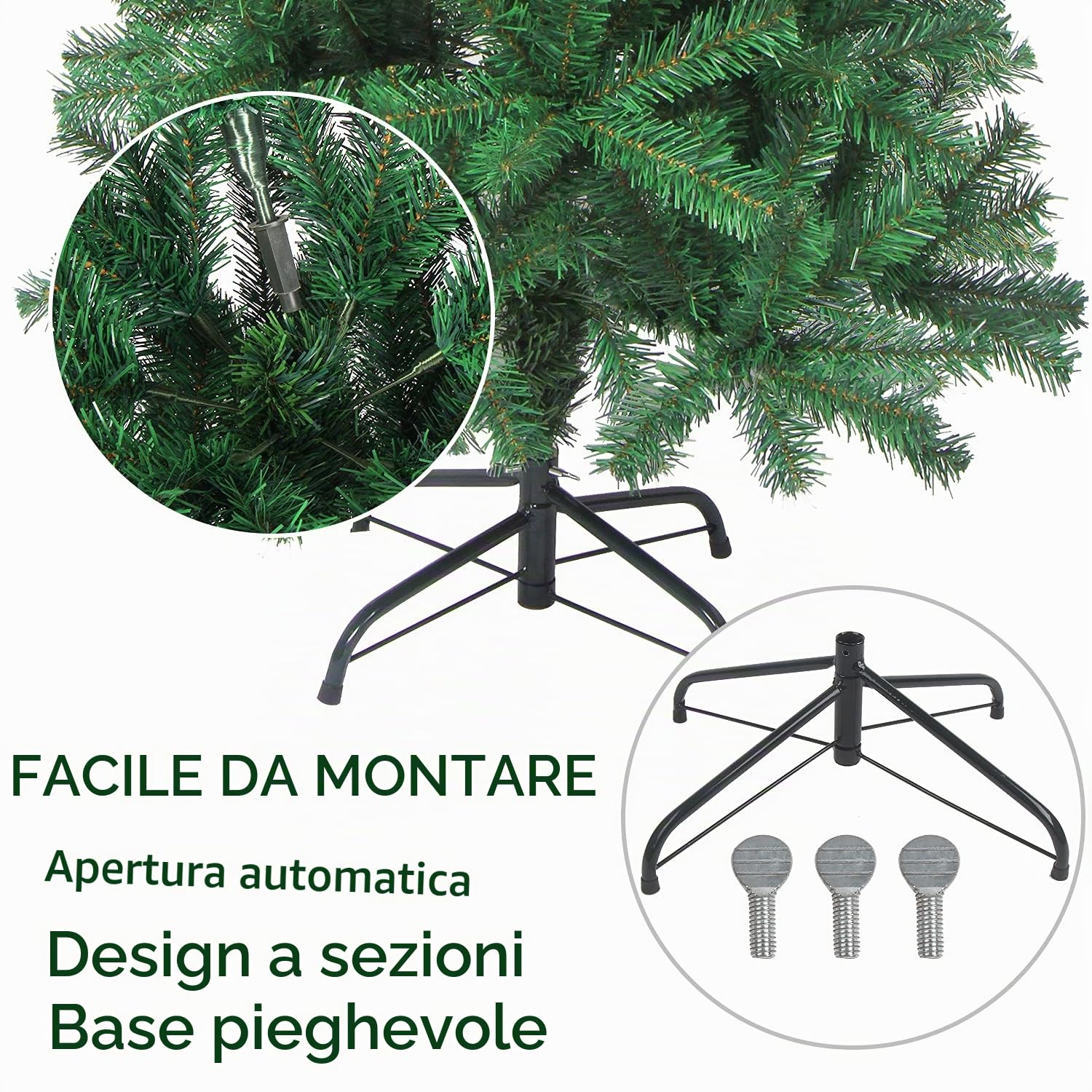 VEYLIN Albero di Natale artificiale con supporto in metallo, 320 punte, 1,2 m