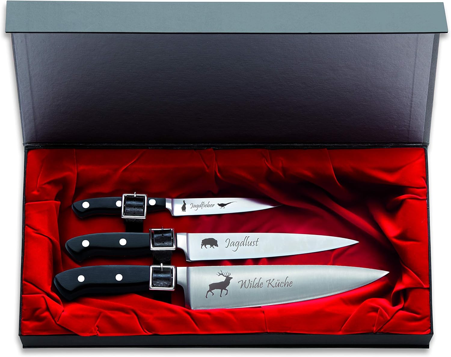 F. DICK Knife set Jagd Premier Plus 3-piece (Officemesser 12 cm, Filling knife 18 cm, Chef's knife 21 cm, X50CrMoV15 steel, stainless, 56° HRC) 8109900-250
