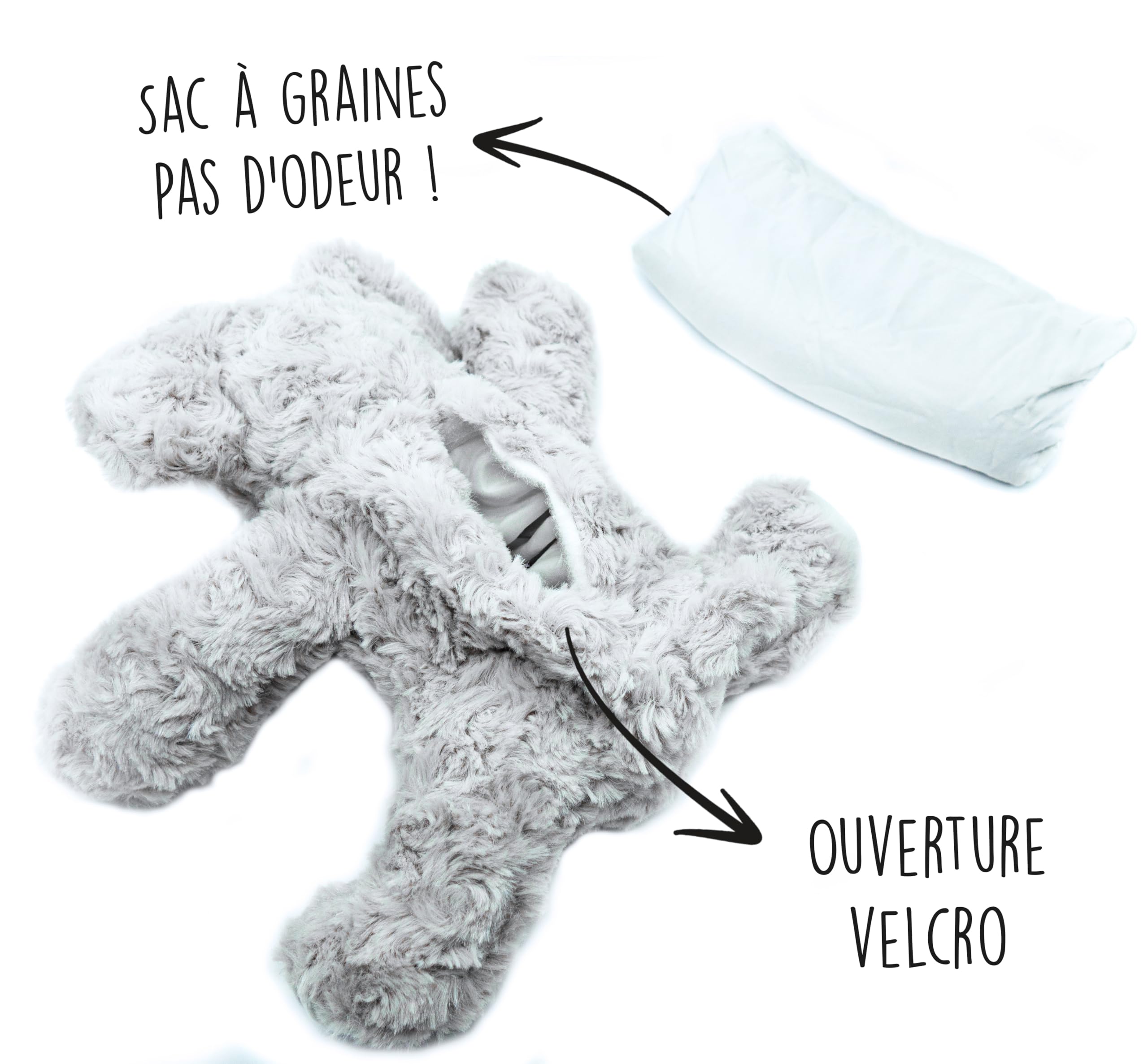 Bouillotte Micro-Onde Peluche (23 cm) - Doux et Chaud, Idéal pour Soulager les Coliques chez les Bébés - Elefhant en Peluche à Câliner et à Embrasser - Bouillotte Doudou - Sachet de Graines Amovible