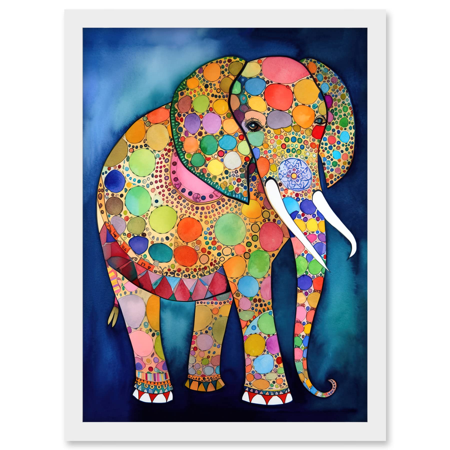 Artery8 Elephant With Patterns Folk Art Watercolour Painting Artwork Framed A3 Wall Art Print