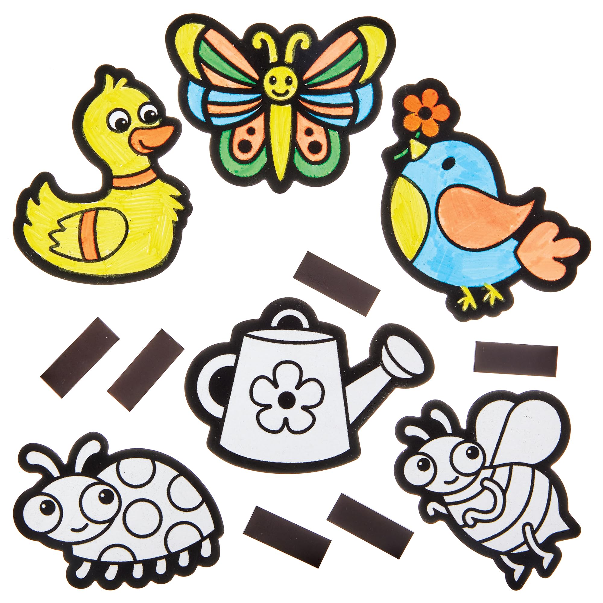 Baker Ross FN382 Springtime Fuzzy Art Magnets - Pack of 15, Colouring Arts and Crafts for Kids, Velvet Art for Kids