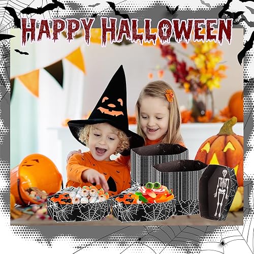 Miniatura 2 de Tenceur 100 bandejas de comida de ataúd de Halloween, bandejas de papel para aperitivos, suministros de fiesta, cajas de ataúd para golosinas para