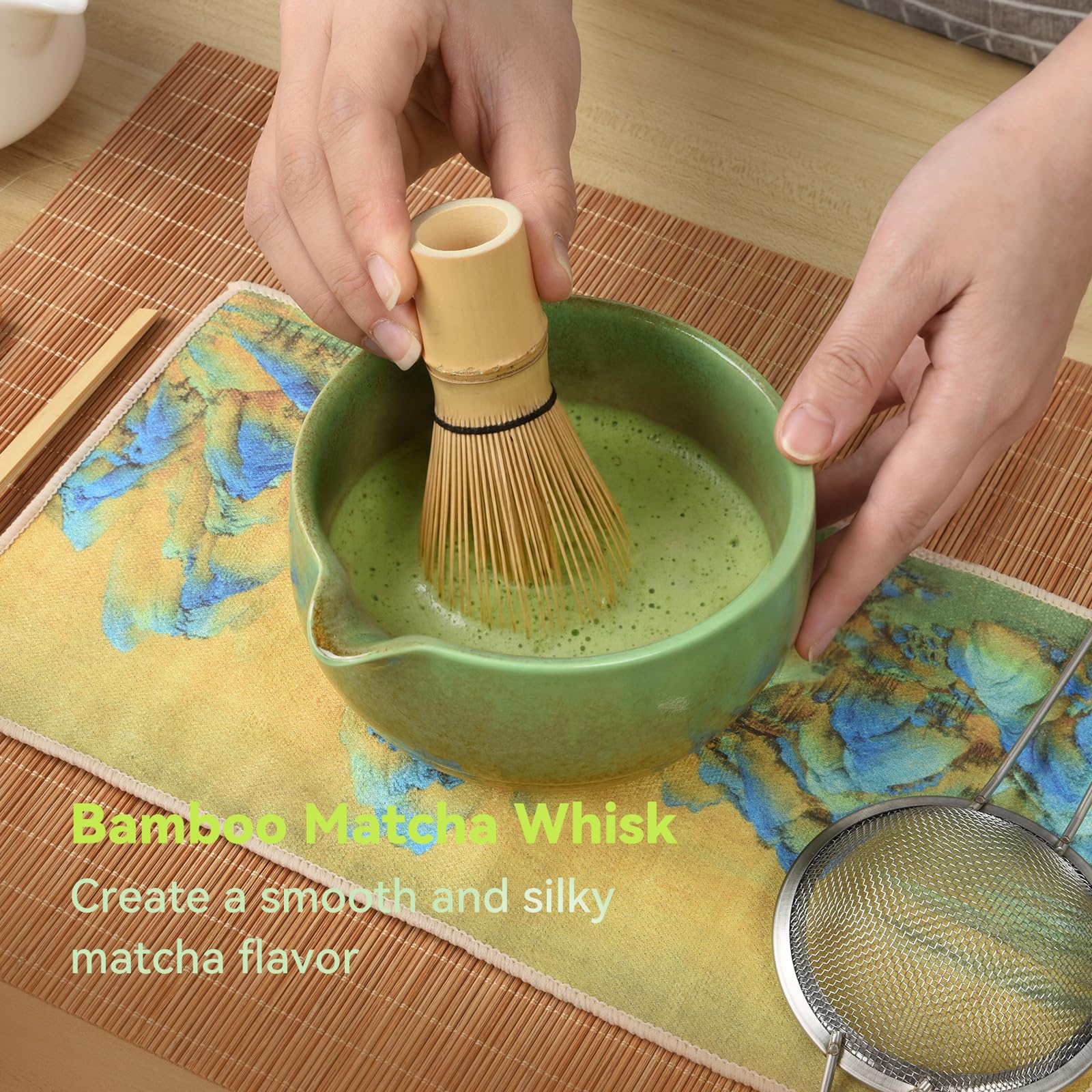 OTraki 9 Pezzi Macha Tea Kit, Kit Matcha Completo Accessori Per La Cerimonia Del Tè Giapponese, Ciotole Per Matcha, Paletta, Frusta Per Matcha Fatto A Mano, Confezione Per La Famiglia E Gli Amici