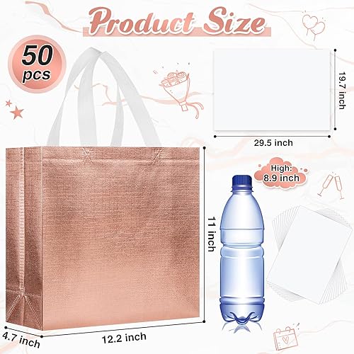 Miniatura 3 de Sweetude 50 bolsas de regalo reutilizables con asas, bolsas de regalo de comestibles con papel de seda con purpurina, bolsas de compras para regalo