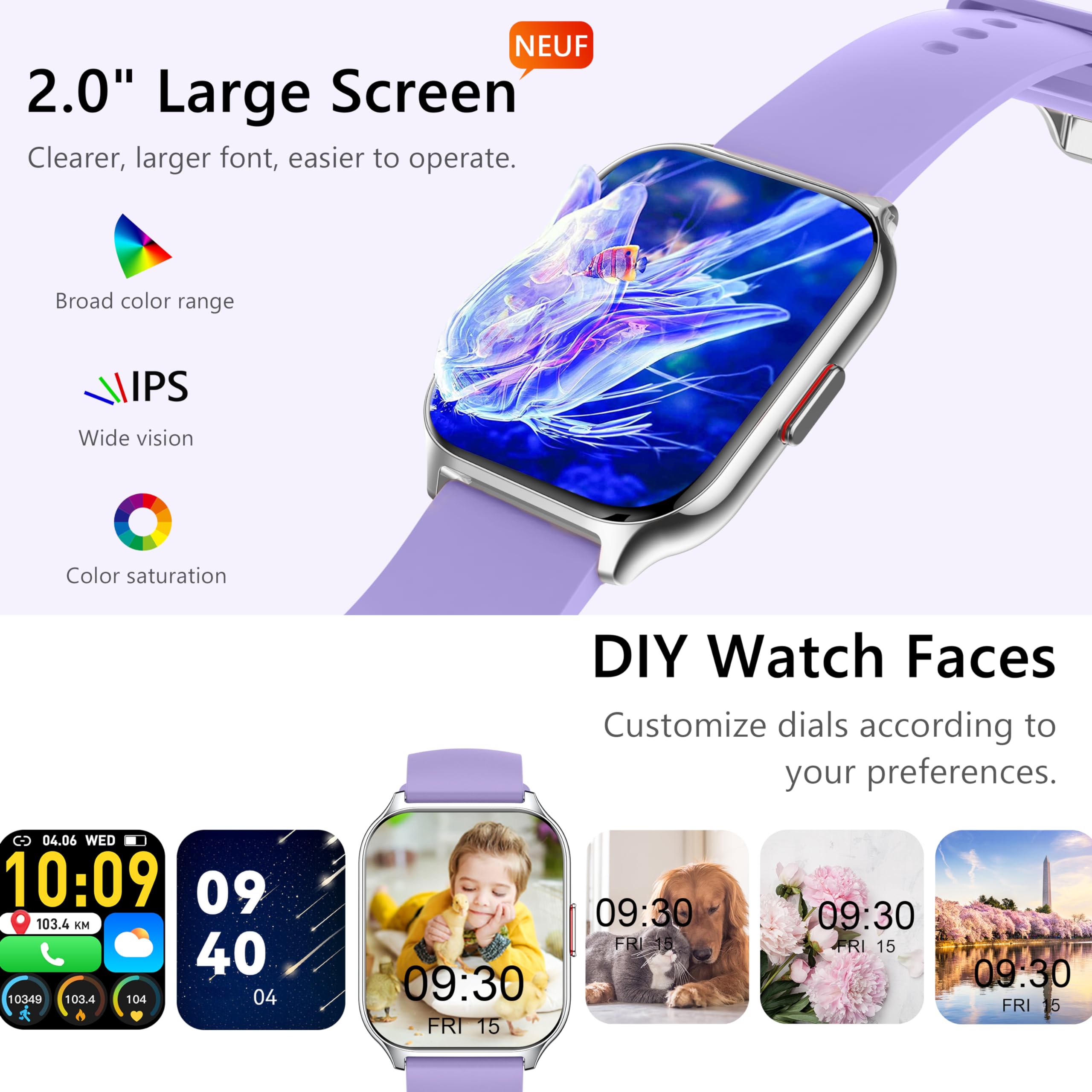 ZOSKVEE Smartwatch Uomo Donna, Effettua/Rispondi alle Chiamate, 2.0" Fitness Orologio, 100+ Modalità Sportive, Monitoraggio SpO2/Sonno/Pressione Sanguigna/Frequenza Cardiaca, Compatibile iOS/Android