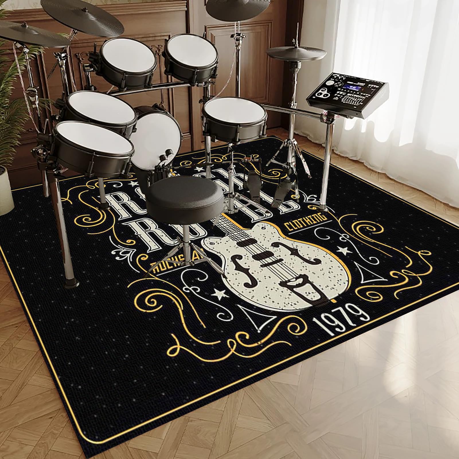 Schlagzeugteppich Trommel Teppiche Schallschutzmatte, Schallschutz Teppichmatte, Rutschfeste Drum Matte für Akustik Schlagzeug Bass Drum Elektronisch Snare Musikinstrumente Teppich 140 x 120 cm