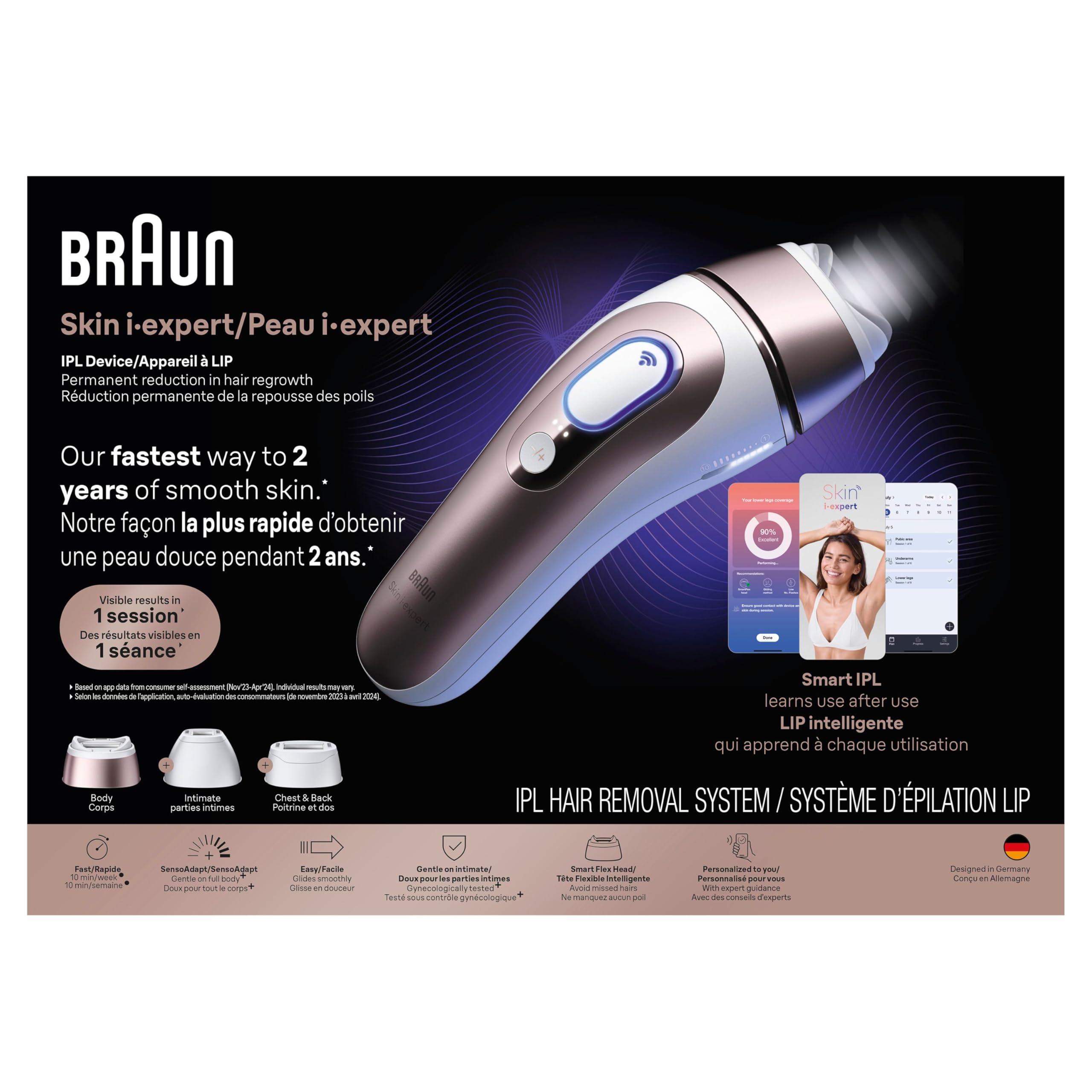 Braun Skin I-Expert Smart IPL PL7243 at Home Laser Hair Removal for Women and Men with App, Premium Pouch, 3 heads, Venus Razor