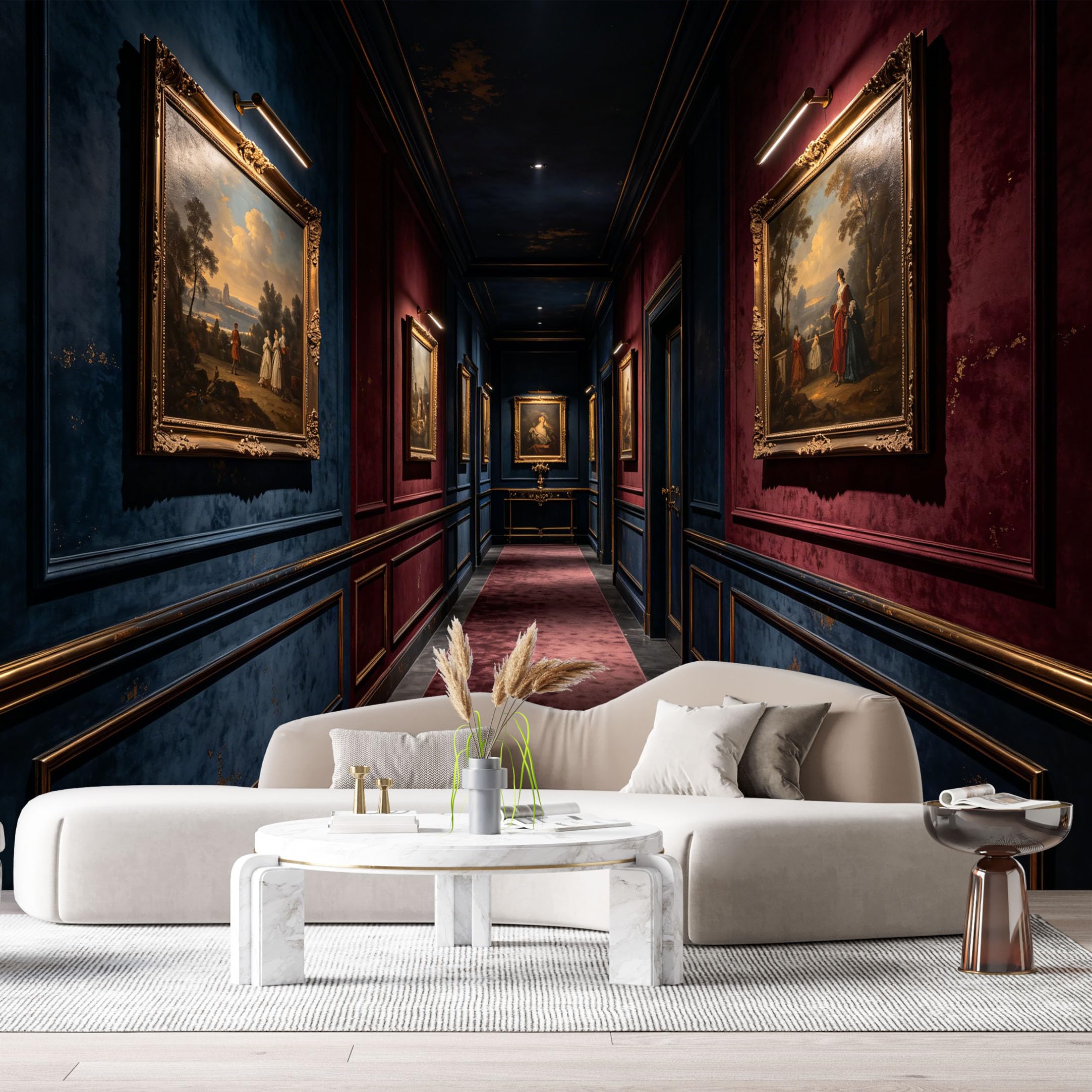 Custom Size Wall Murals Vintage Neoclassical Oil Painting Gallery Corridor Classic Artwork Frames SelfAdhesive Wall Fabric Removable Large Wallpaper for Photo Living Room