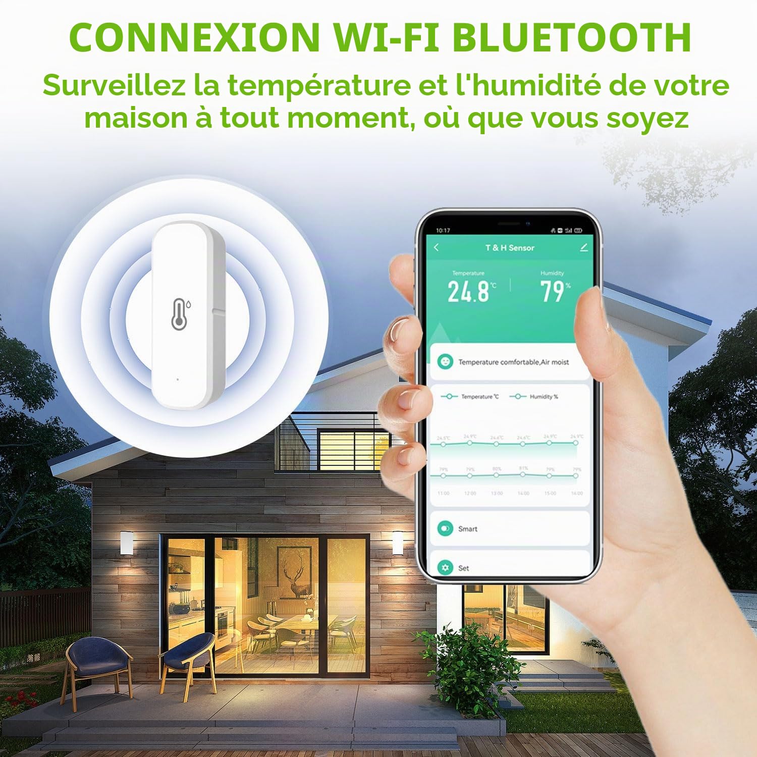 WiFi Hygromètre Thermomètre Capteur, Capteur température et d'humidité sans fil pour l'intérieur et l'extérieur avec surveillance à distance via app compatible Alexa & Google Home(4 Pièces)