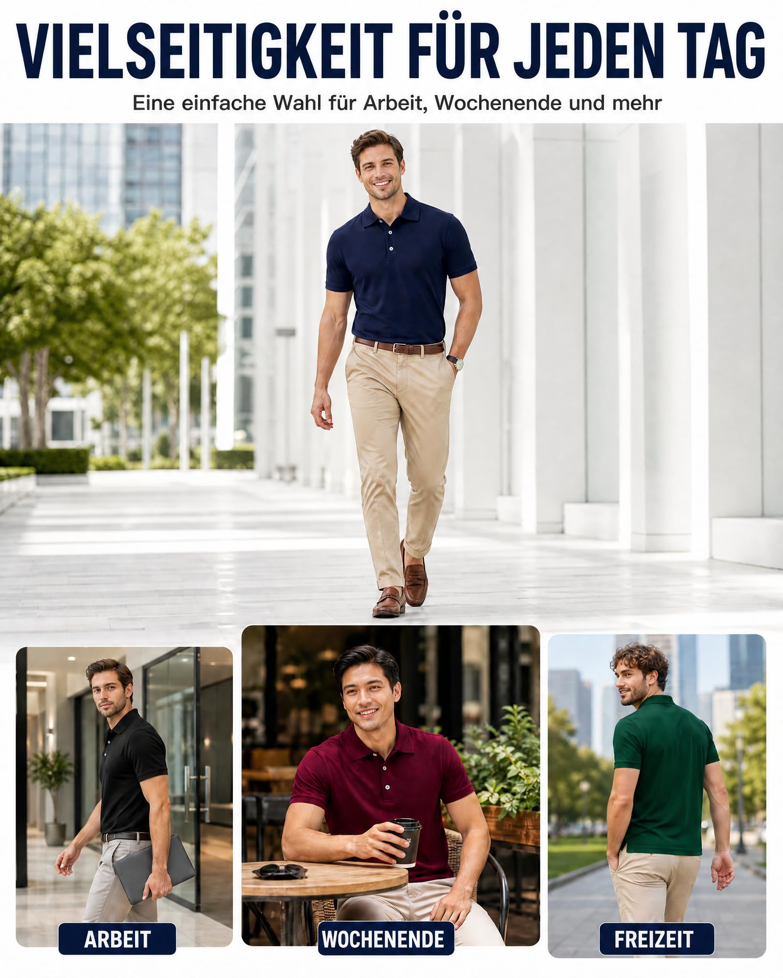 ZITY Lot de 5 Polos Homme Manches Courtes en Polyester, Hauts avec Col et Patte Boutonnée pour Golf, Tennis, Travail et Loisirs