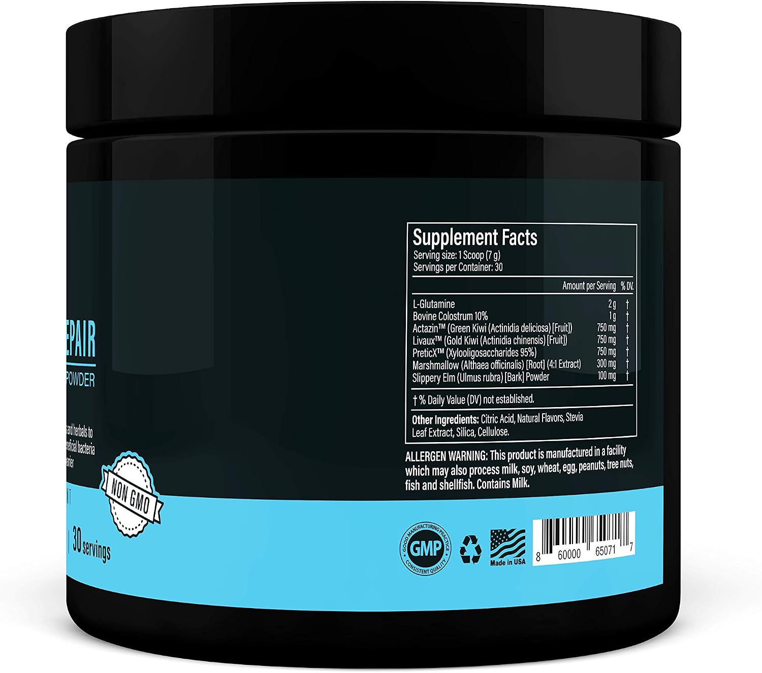Gut Food and Repair- GI Tract & Leaky Gut Repair Powder with Trademark Prebiotics, Glutamine, Marshmallow Root, Slippery Elm Bark, Colostrum, Livaux & Actazin- Biome and Beyond