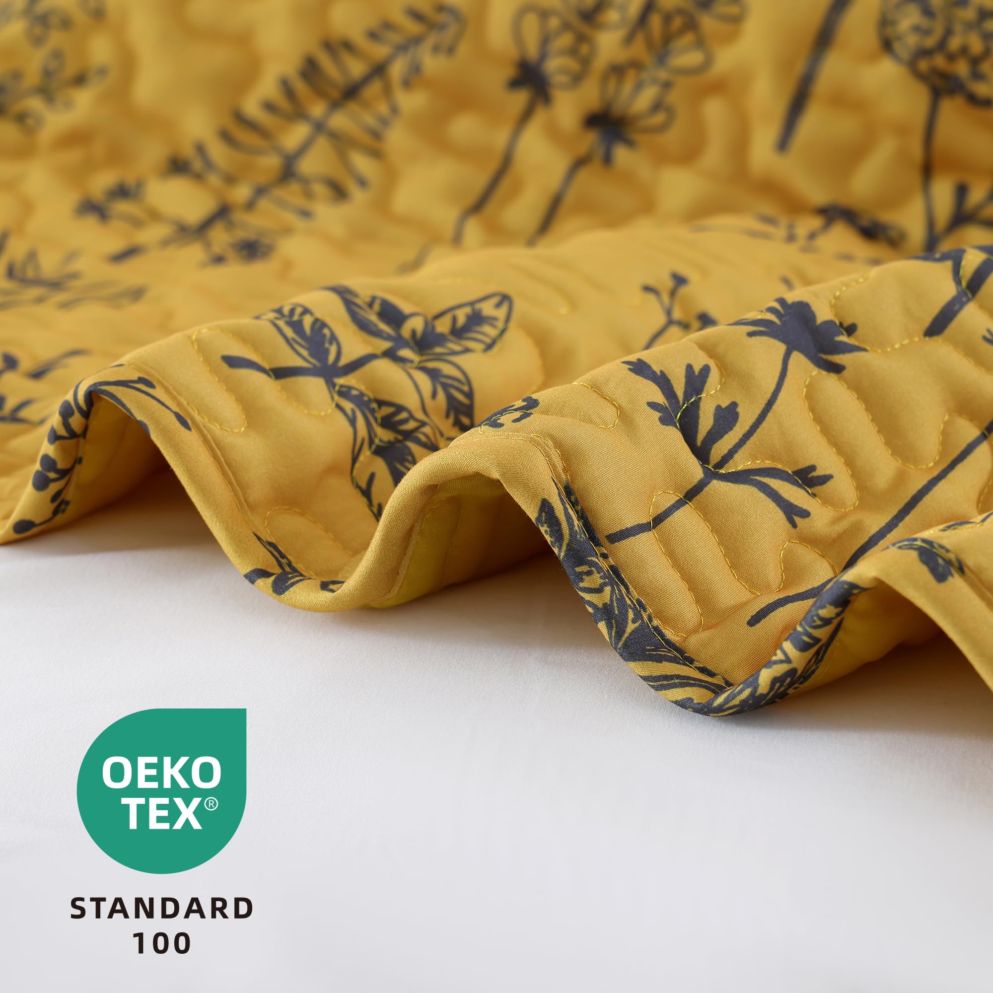 JANZAA Set Di 3 Trapunte Queen Size In Microfibra - Motivo Floreale Botanico Arancione - 1 Trapunta 228x228cm + 2 Federe 50x66cm
