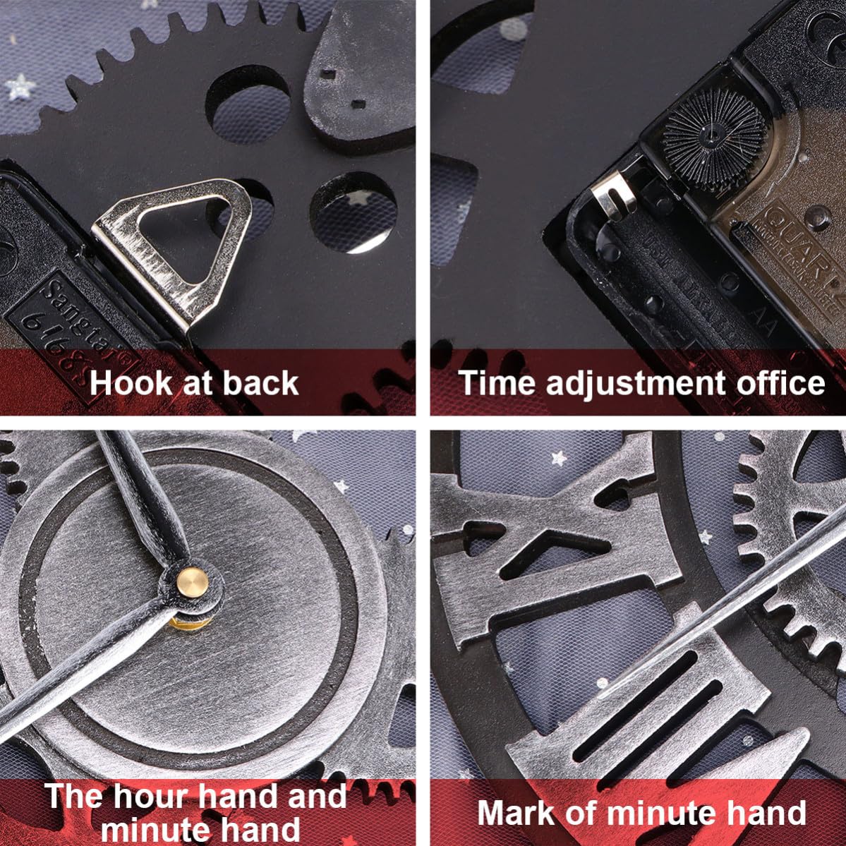 Orologio da Parete a Ingranaggi Stile Industriale Argento | Metallo e Legno, Installazione Semplice e Rimozione Rapida, per Camera da Letto o Idea Regalo