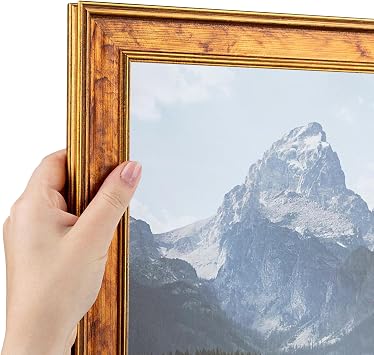 ArtToFrames 4x4 Inch Brown Picture Frame, This 1.5000 Inch Custom Poster Frame is Gold Panel - with Glass and Corrugated Backing 2WOMOM83381-4x4