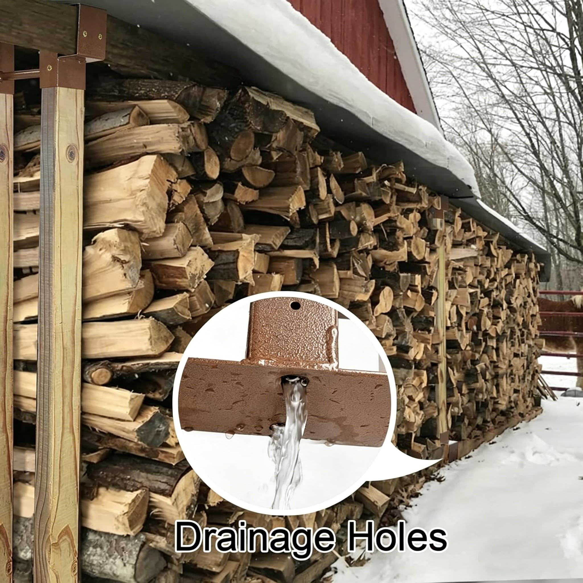 Heavy Duty Metal Firewood Rack Outdoor & Indoor Log Holder for Fireplace, Wood Storage Shelf with Drainage Holes, Rust Resistant Steel Firewood Stacker with Brackets, Steel Plates, Screws and Gloves - 5