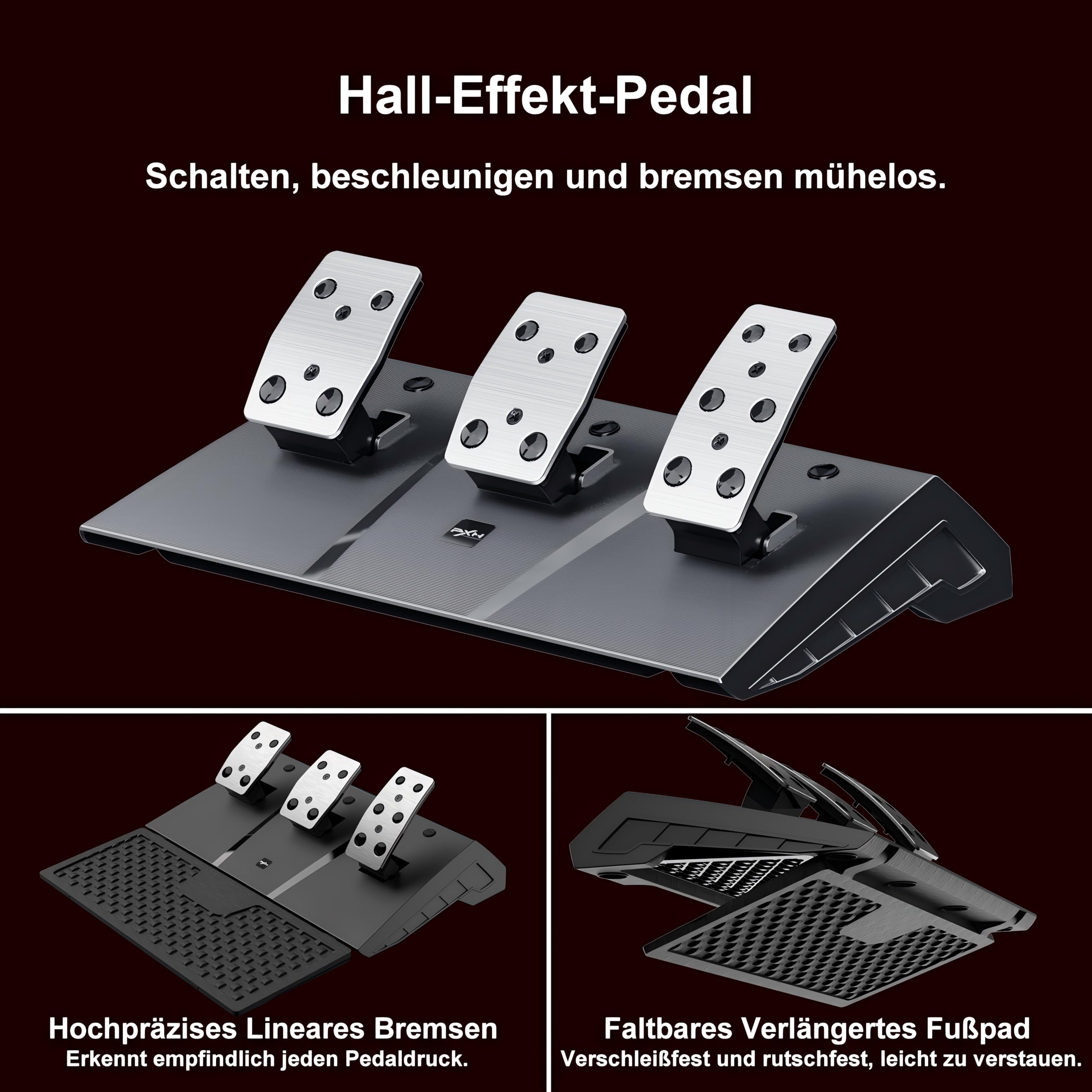 PXN V9 GEN2 Lenkrad PC mit Pedalen und Schaltung, Gaming Lenkrad mit Schaltwippen, Halleffekt-Pedal, 6+R-Schaltung, APP, Lenkrad for PS4, PS3, PC, Xbox Series X/S, Xbox One