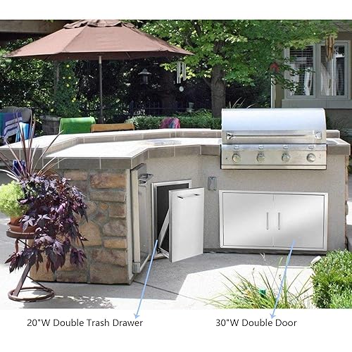 Miniatura 2 de yuxiangBBQ Cajón de basura doble extraíble de acero inoxidable para cocina al aire libre, almacenamiento para dos papeleras comerciales de 10 galones