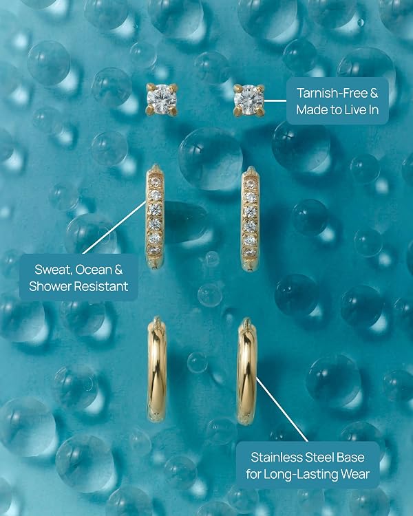 PAVOI CZ Huggie Earring Set, White Gold, Size 3 Millimeters, 12 Millimeters by PAVOI - Used condition - Image 3