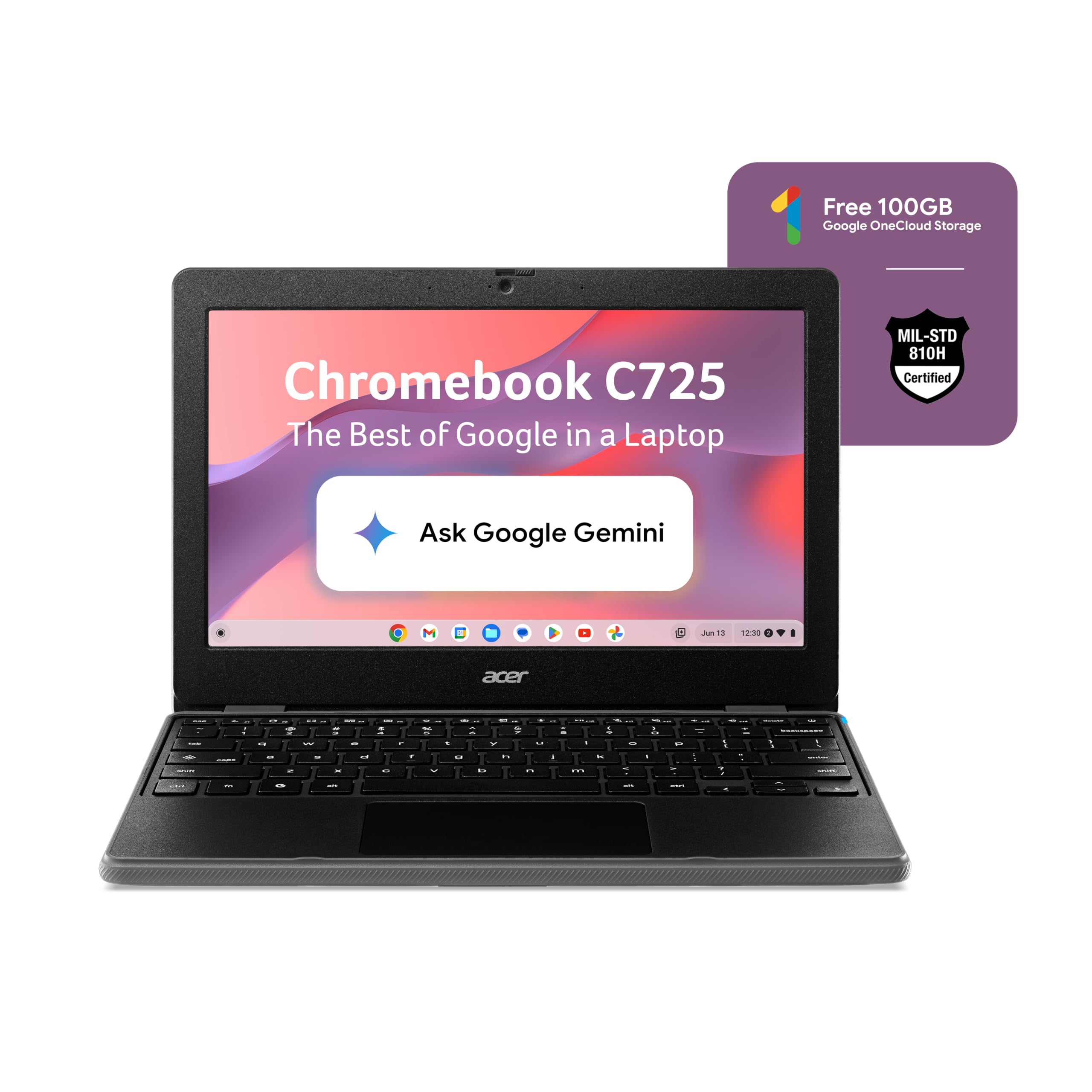 Acer Chromebook, MediaTek Kompanio 540 Octa-Core Processor, 4GB RAM, 64GB eMMC, Full HD, 11.6" inch Display, Chrome OS, Black, 1.2 KG, C725, Arm Mali G57 Graphics, WiFi 6E Laptop-image-36