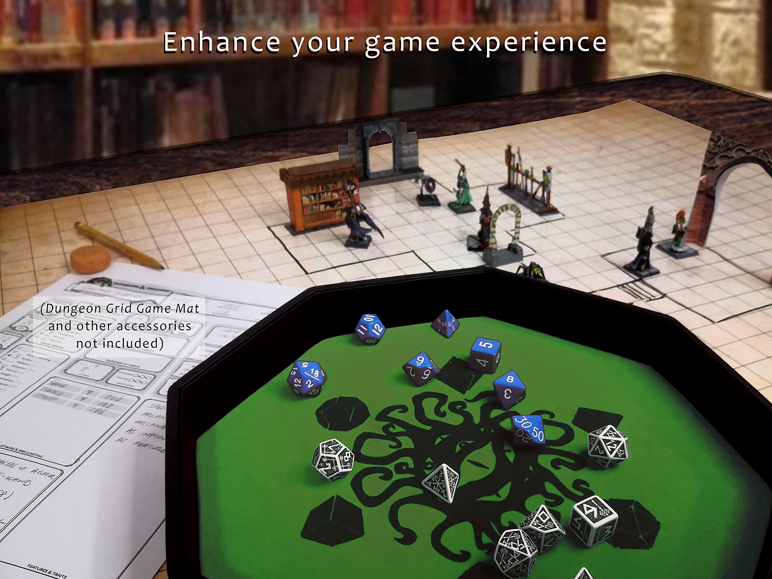 Bandeja DE Dados Fate Watcher tamaño Extragrande de Polipiel y Terciopelo | Compatible con Todo Tipo de Juegos de Mesa y rol como D&D, Warhammer y La Llamada de Cthulhu (Verde)