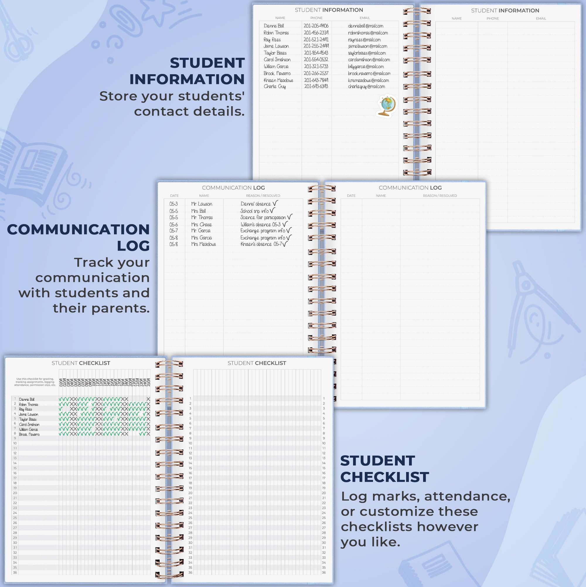 Clever Fox Planificador para profesores en espiral, planificador de año escolar con calendarios y planes de lecciones, libro de plan para profesores para organización de aula y escuela en casa, sin