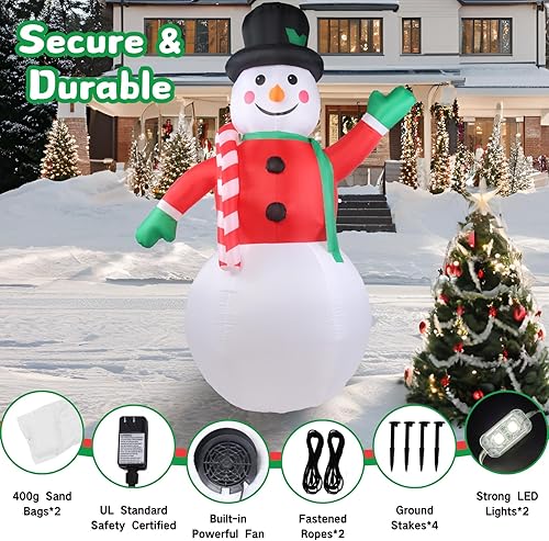 Miniatura 5 de Decoraciones inflables de Navidad al aire libre, muñeco de nieve de 8 pies, decoración de patio con luz LED integrada para interiores, hogar,
