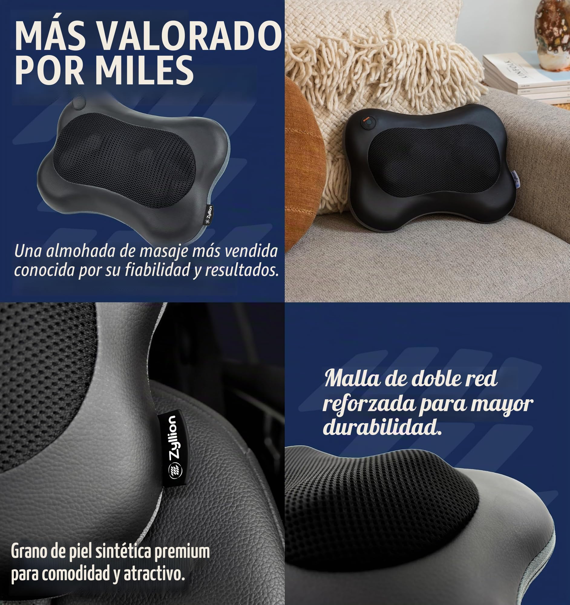 Zyllion Masajeador Shiatsu Espalda y Cuello – Almohada de Masaje Profundo con Calor para Dolor Muscular, Inalámbrico y Recargable – Masajeador Cervical y Espalda 3D, Negro, (ZMA-13RB-BK)
