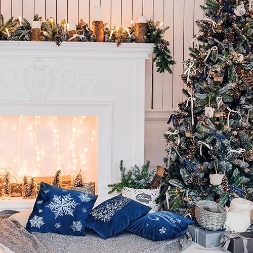 Miniatura 6 de Peryiter 4 fundas de almohada de terciopelo navideño, 18 x 18 pulgadas, decorativas, de terciopelo, copos de nieve, con diamantes de imitación, para