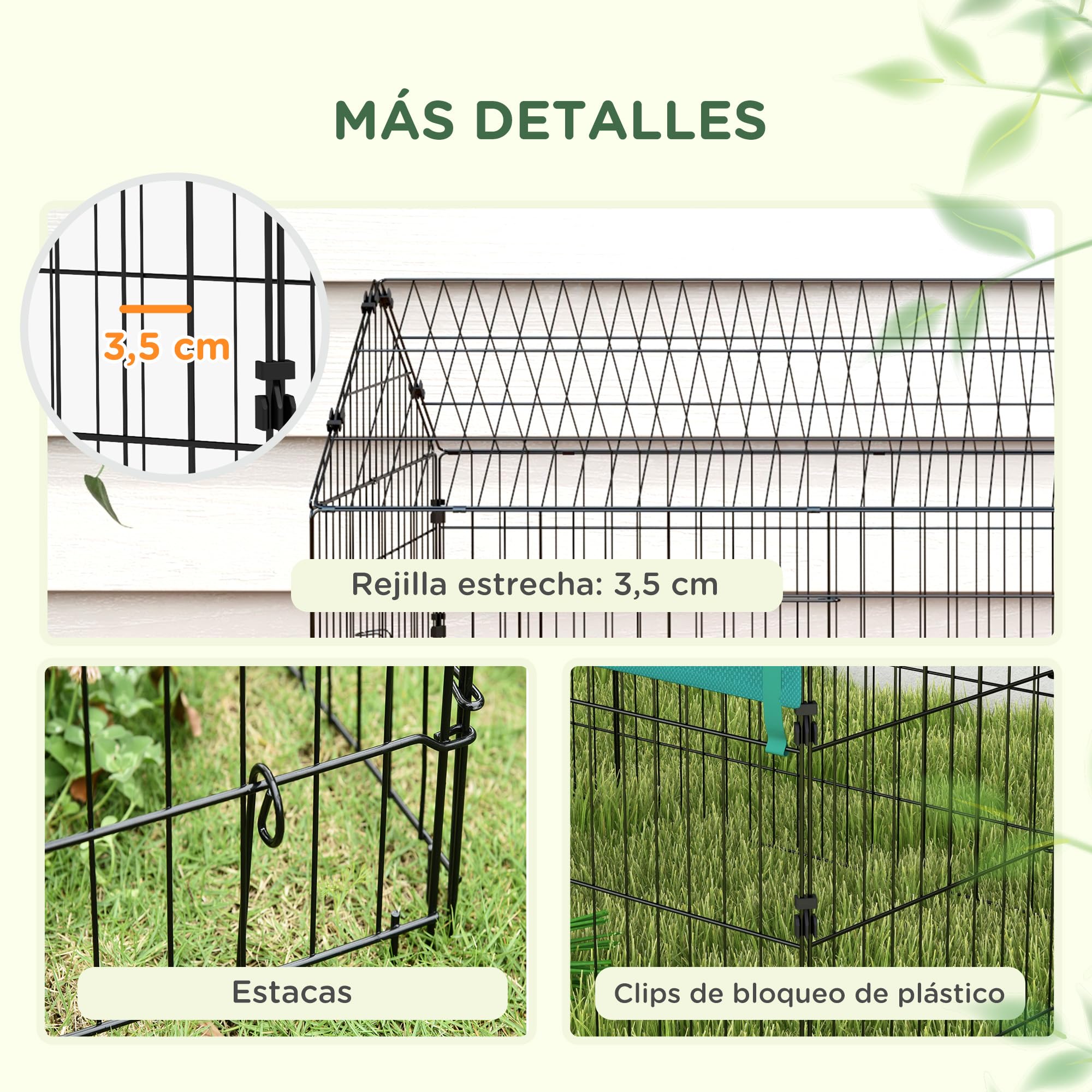 PawHut Jaula para Animales Pequeños Jaula para Roedores de Acero con Puertas y Tela Superior para Conejos Chinchillas Gallinas 185x75x75 cm Verde