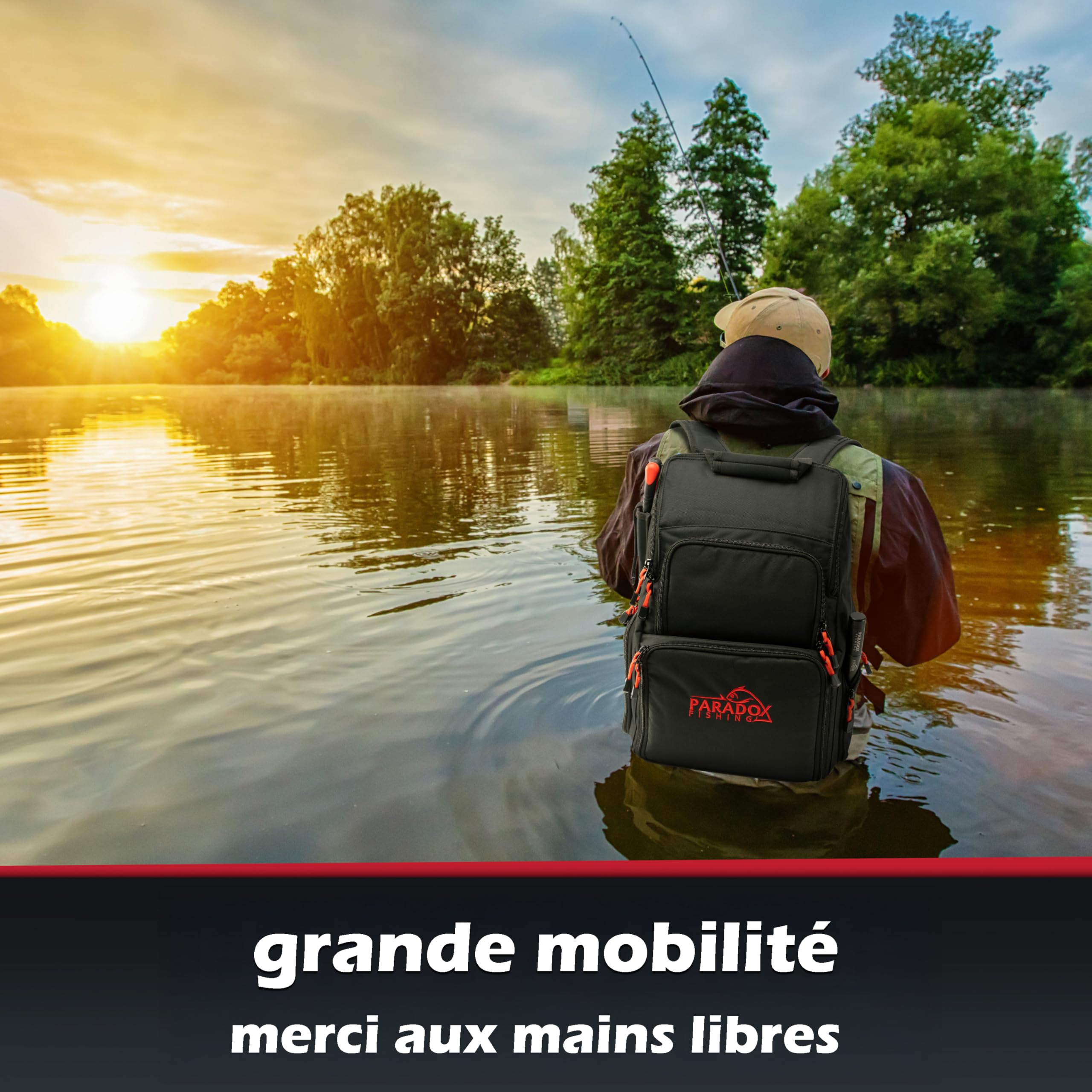 Paradox Fishing Sac à Dos de pêche avec 4 boîtes I Sac a Dos Peche I Sac de Peche - Fond étanche