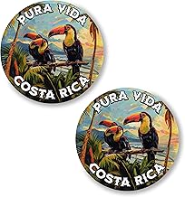 Pura Vida Costa Rica Pin Button 2.25 inch 2-Pack Toucan Rainforest Sunset Palm – Pinback Button for Jeans Pants Shirt Backpack – Pins for Clothes Hat Cap ID45000