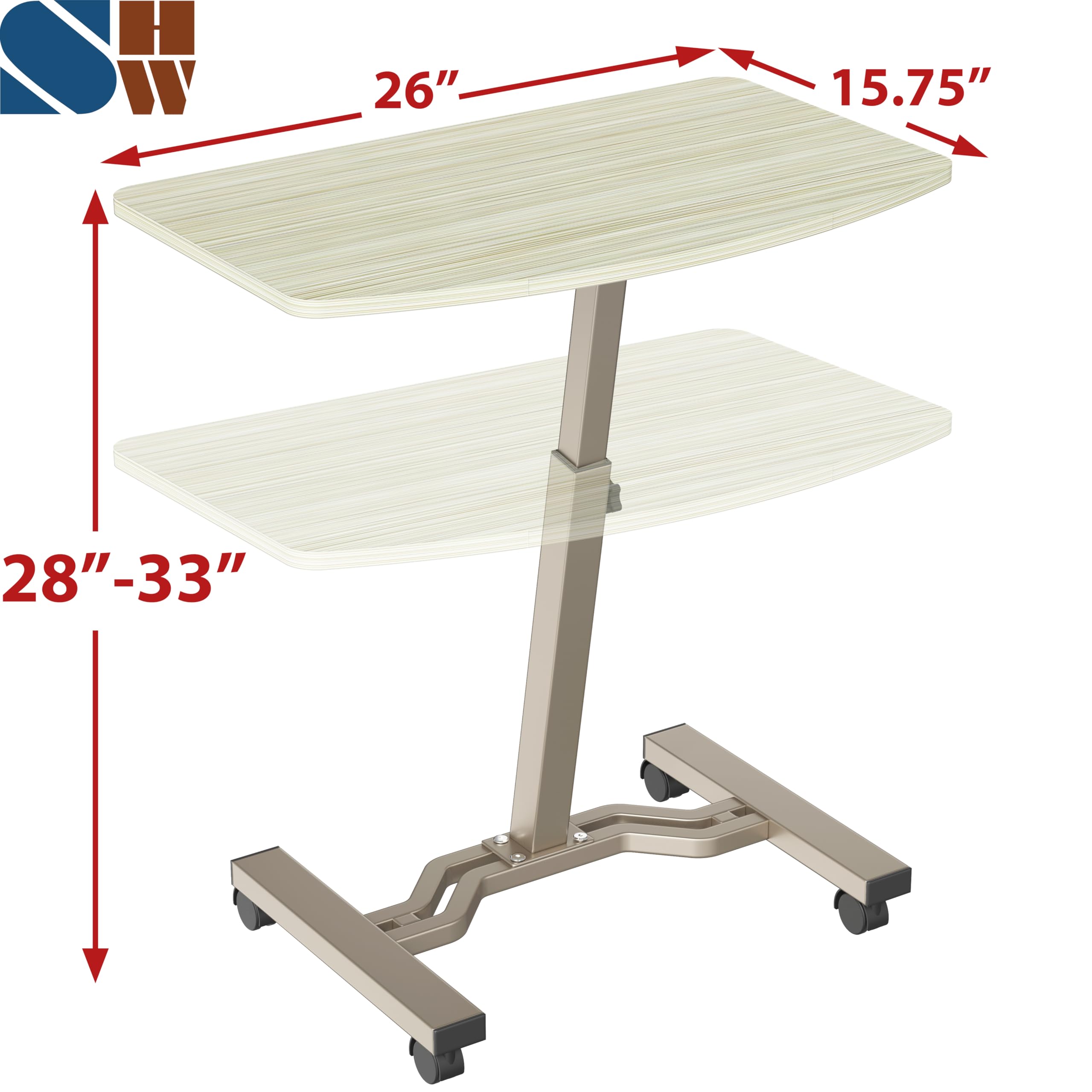 SHW Mobile Height Adjustable Laptop Rolling Cart with Height Adjustment from 28 to 33 Maple — view 4