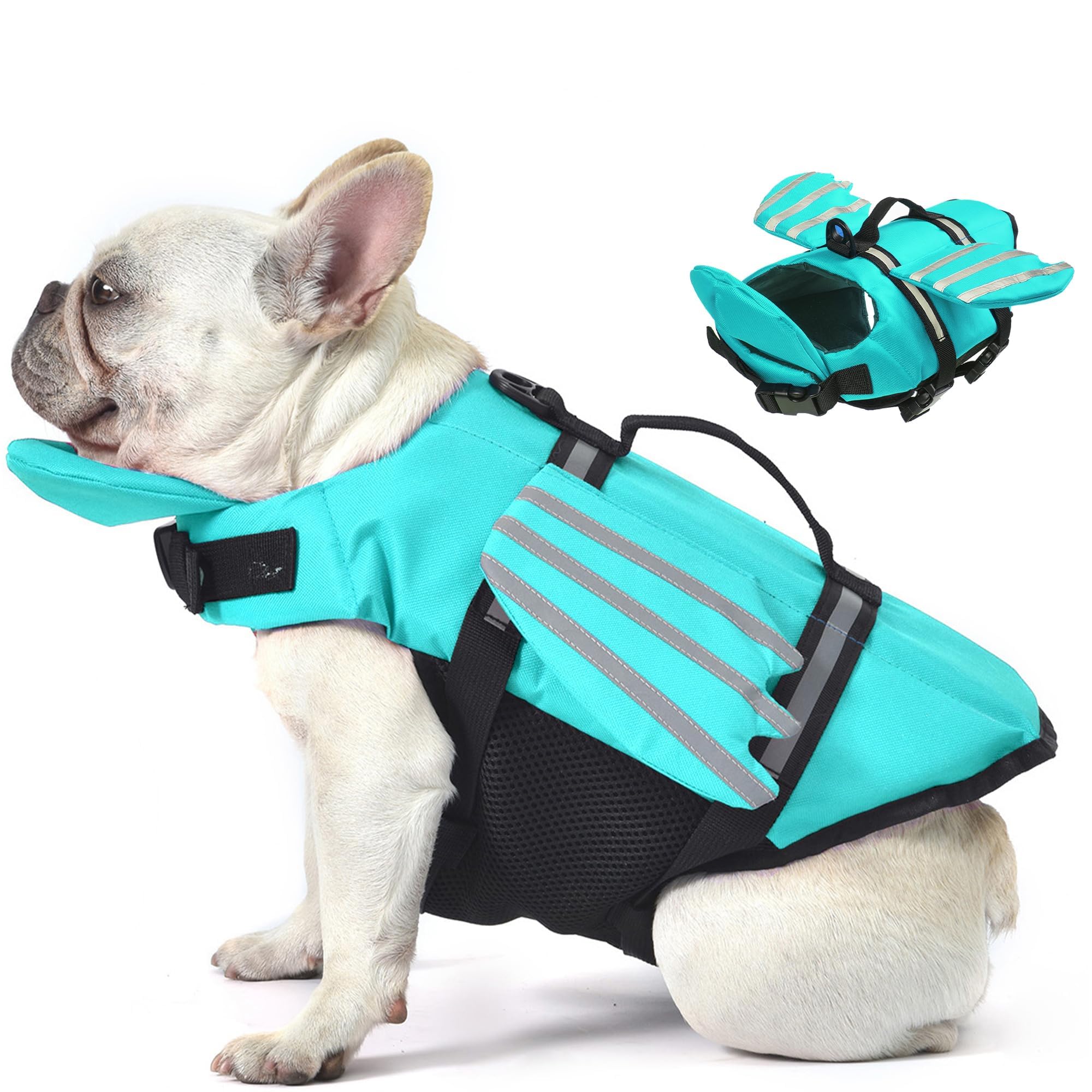 Petglad Dog Life Jacket, Wings Dog Life Vest with Chin Float Rescue Handle for Small Medium Large Dogs, Adjustable High Visibility Flotation Pet Safety Swim Vest for Swimming Boating (Pine Green, L)