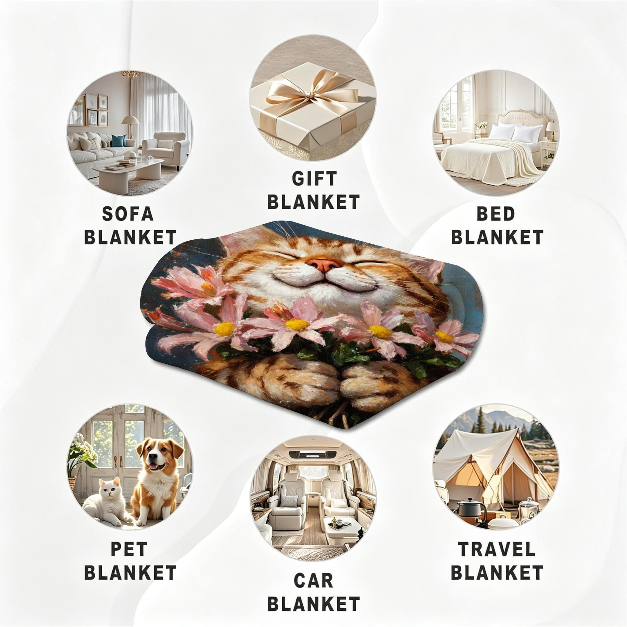 Manta Franela Sherpa 3D Gato Florido 240x260cm para Cama 180-A305