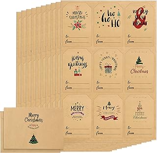 Christmas Gift Tags Stickers 99 Pcs Christmas Name Tag Stickers Adhesive Kraft Paper Holiday Tags with 9 Different Designs Christmas Tags to from Labels for Christmas Presents Decorations Party