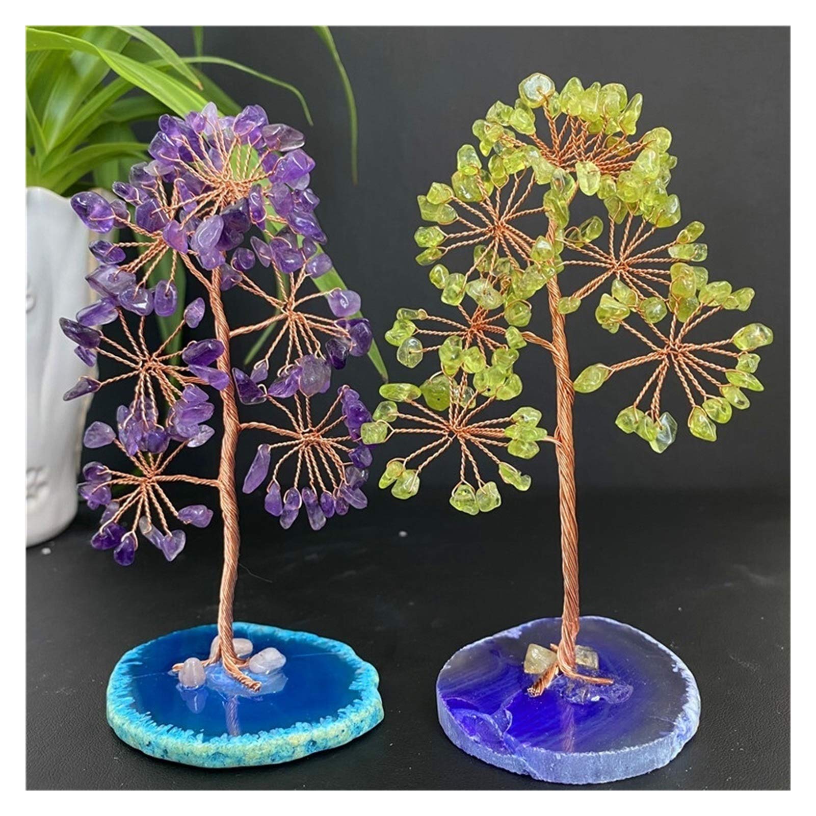 Kristallbaum Natürlicher Kristall Glücksbaum Amethyst Rose Quarz Edelstein Tree Handgemachte Baumdekoration Achat Scheiben Stein Mineral Ornamente Büro Dekor Kristalle (Color : Rose Quartz)