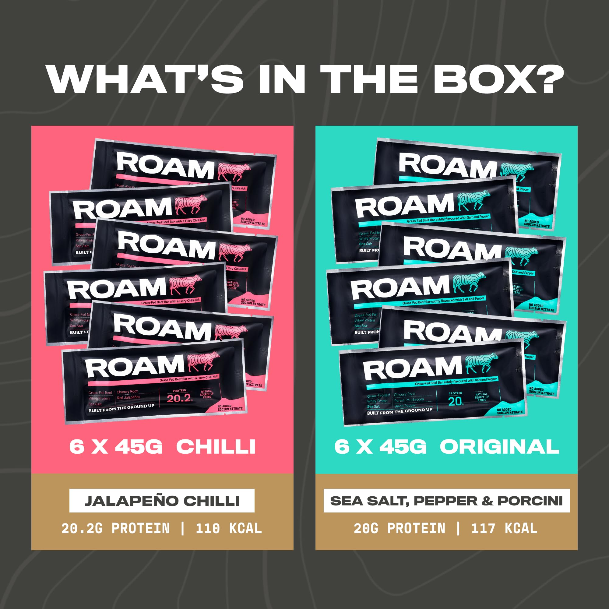 ROAM Natürliche Proteinriegel, Keto-Mahlzeitenersatz, 12 × 45 g glutenfreie gesunde Snacks, kalorienarme Snacks (Gemischtes Beef-Riegel Vorteilspack)