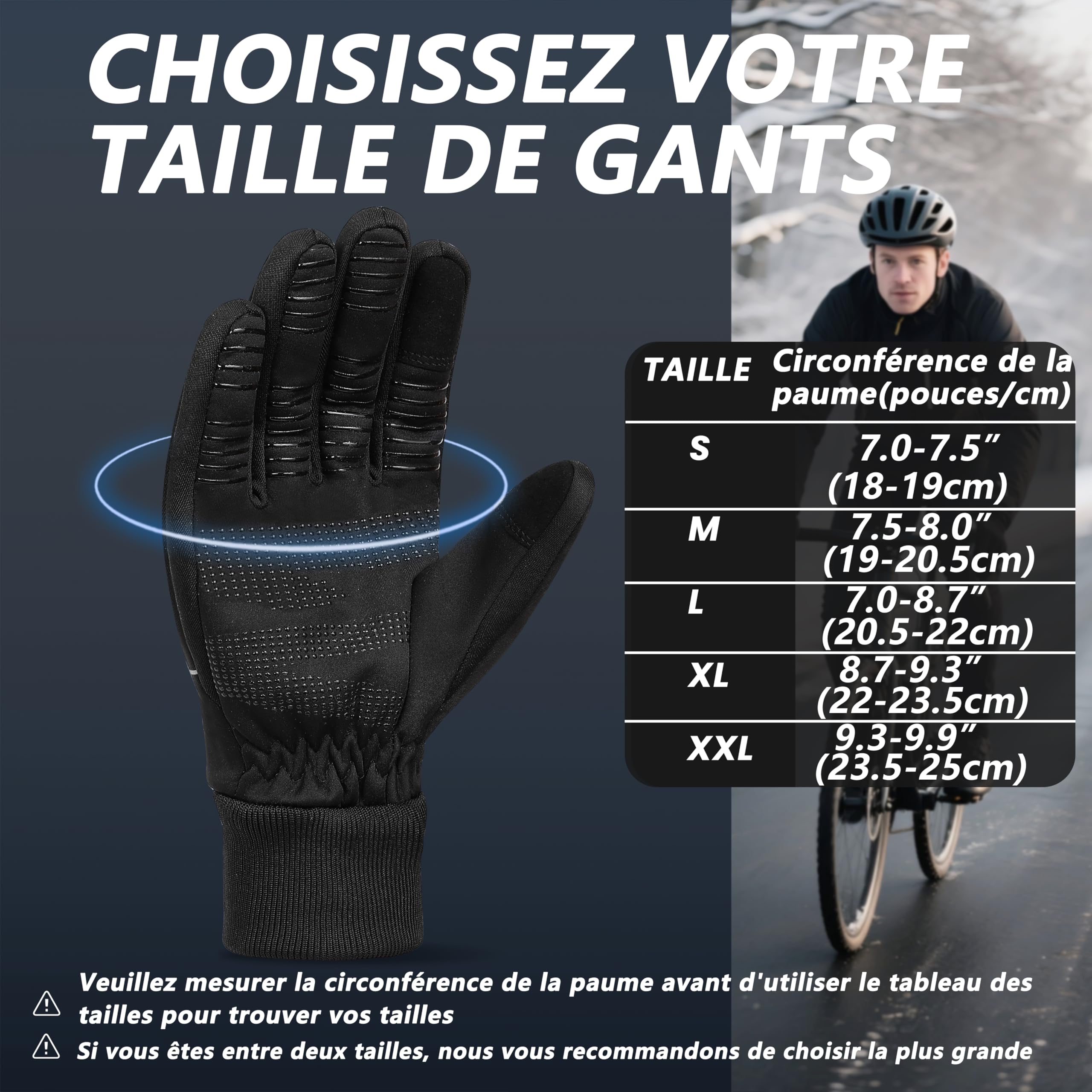 Gants Hiver Vélo imperméables écran Tactile Gel antidérapant Cyclisme Sports Plein air