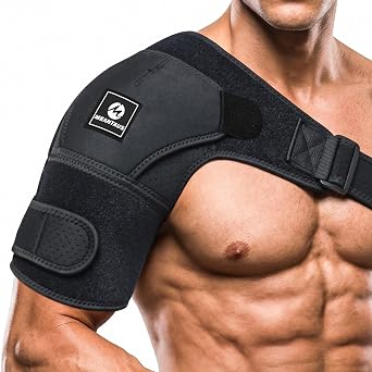 Shoulder Brace Comfortable Adjustable Support for Pain Relief & Recovery | Rotator Cuff Compression Sleeve Stabilizer for Sports, Gym & Injury Rehab | Fits Left/Right Shoulder, Men & Women L