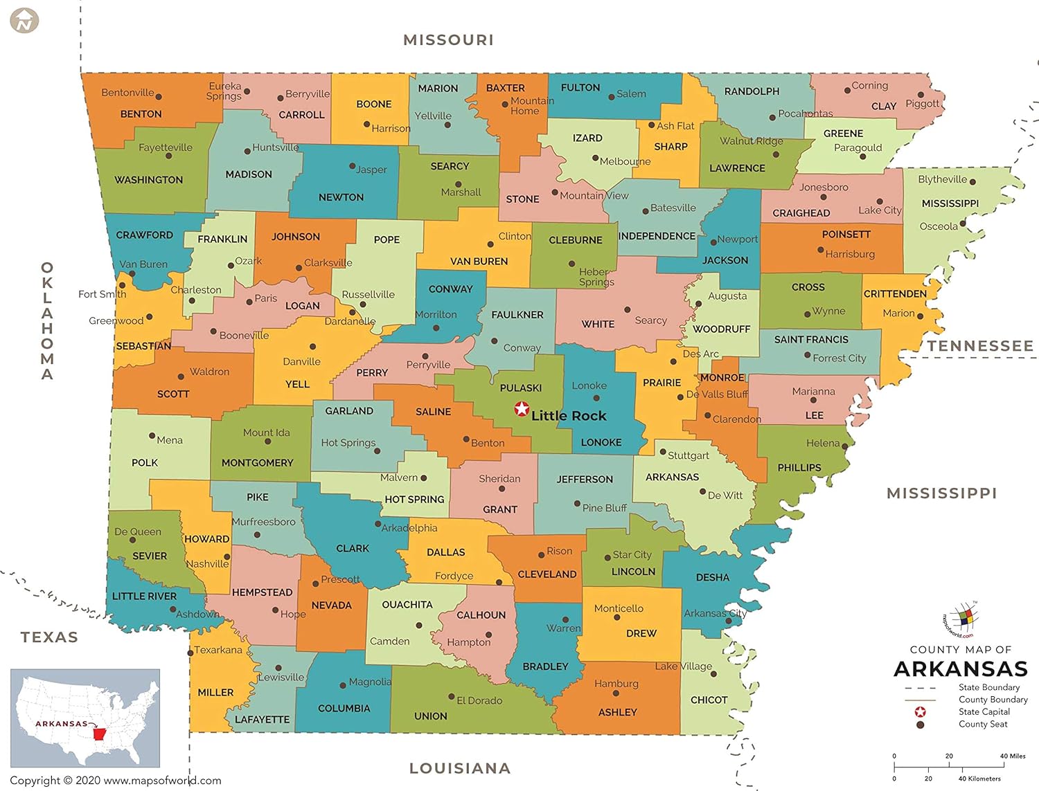 Amazon Arkansas State Wall Map With Counties 60 W X 45 75 H Paper Office Products