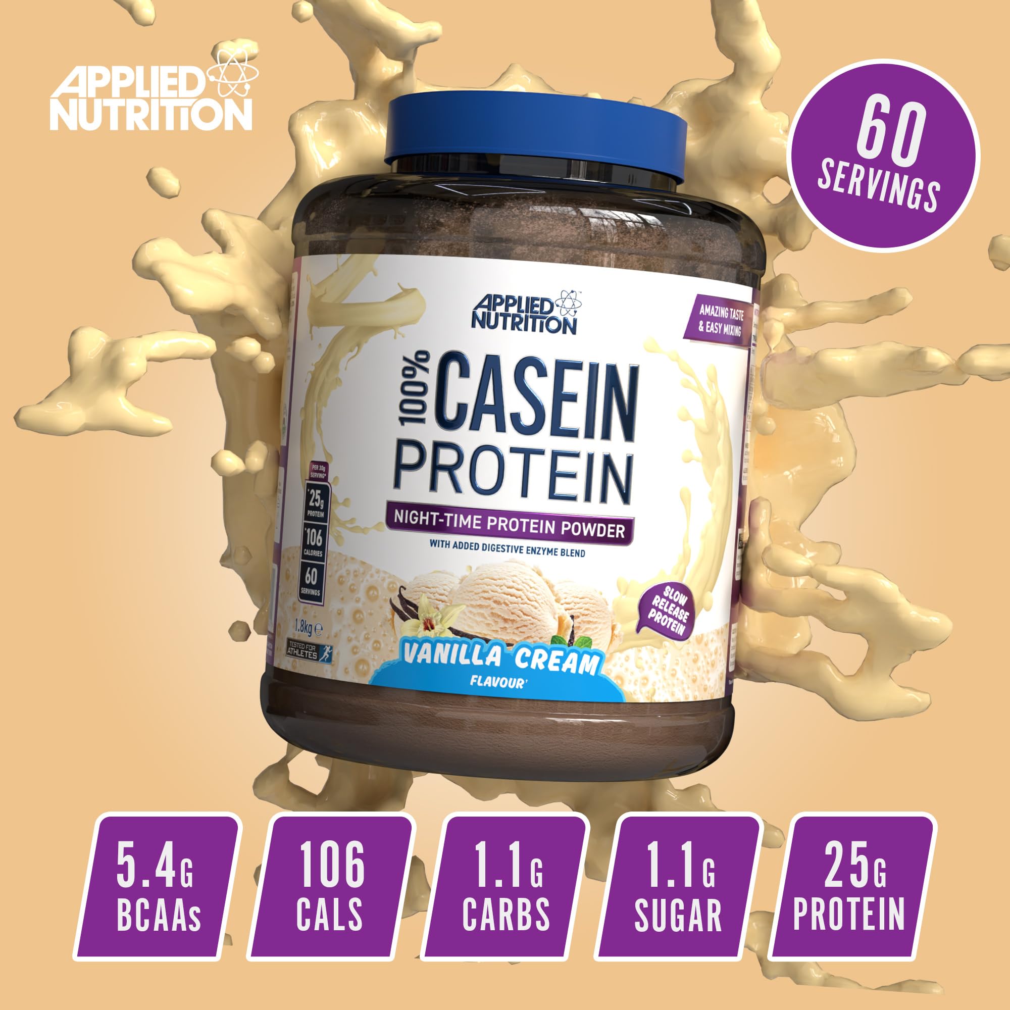 Applied Nutrition 100% Caséine, Vanille Cream, 1,8kg, 60 Portions