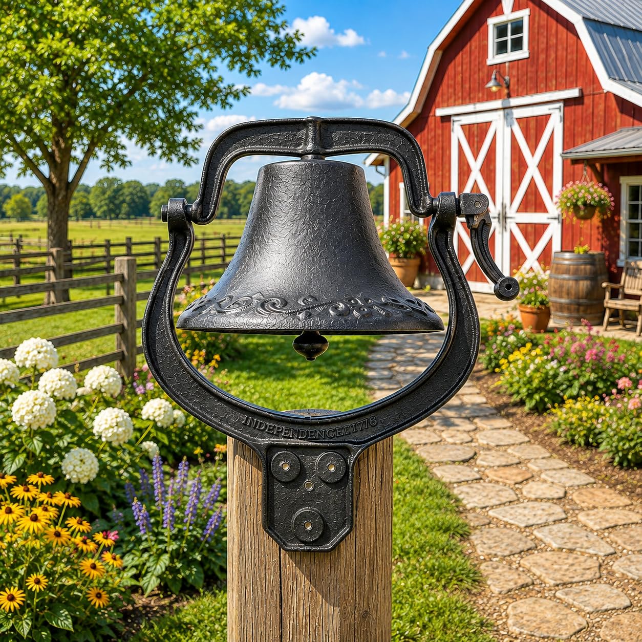 XtremepowerUS Large Vintage Cast Iron Dinner Bell, Antique Farmhouse Wall Mount Hand Bell for Farm, Ranch, Church, School, Patio, Garden &amp; Outdoor Decor Farm House Bell