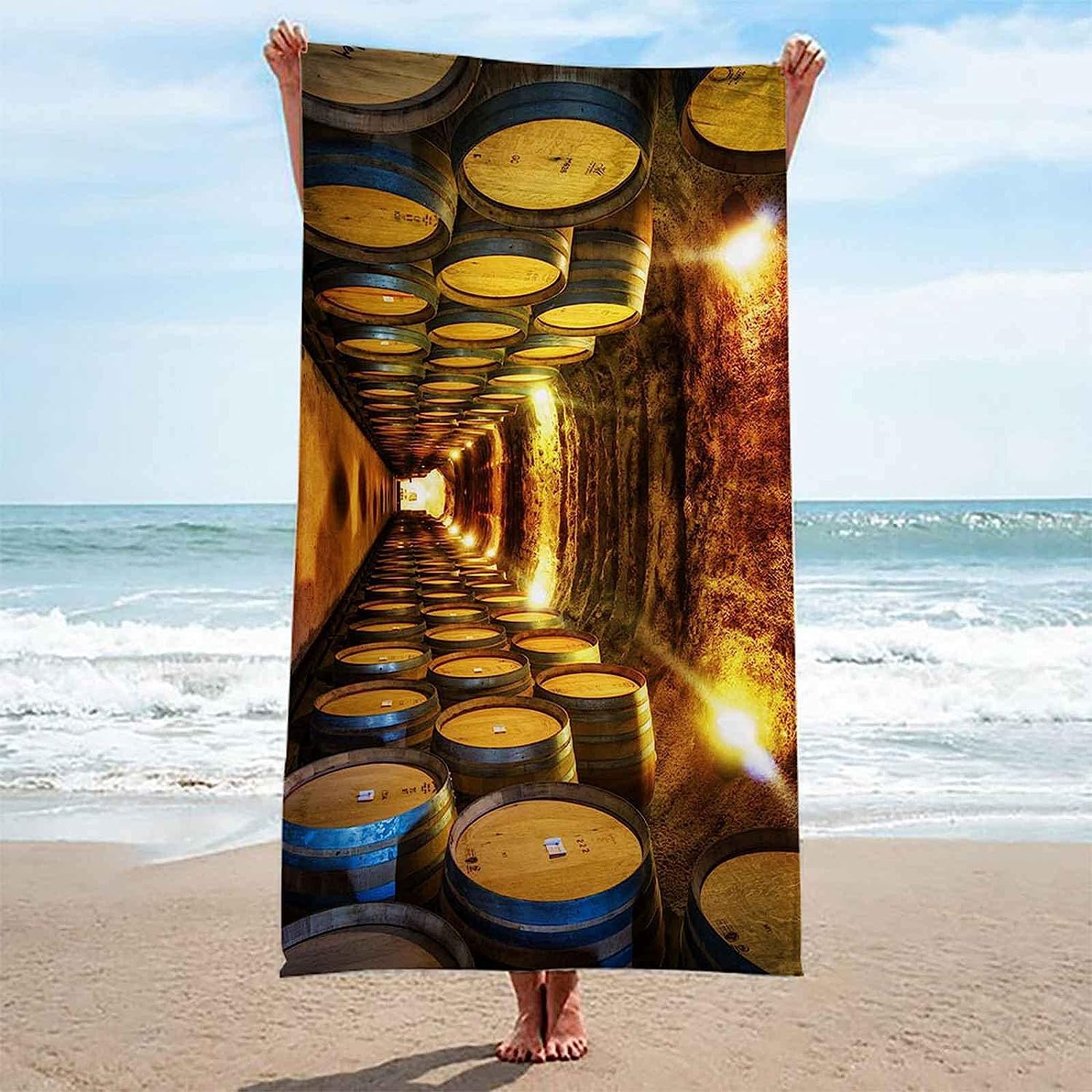 Telo Mare Microfibra Grande Cantina Sotterranea D'Epoca 200 X 200 Cm, 3D Telo Mare Leggero Antisabbia Per Donna Uomo, Asciugamano Microfibra Asciugatura Rapida Per Bagno, Spiaggia, Campeggi -4S3N/Z2O