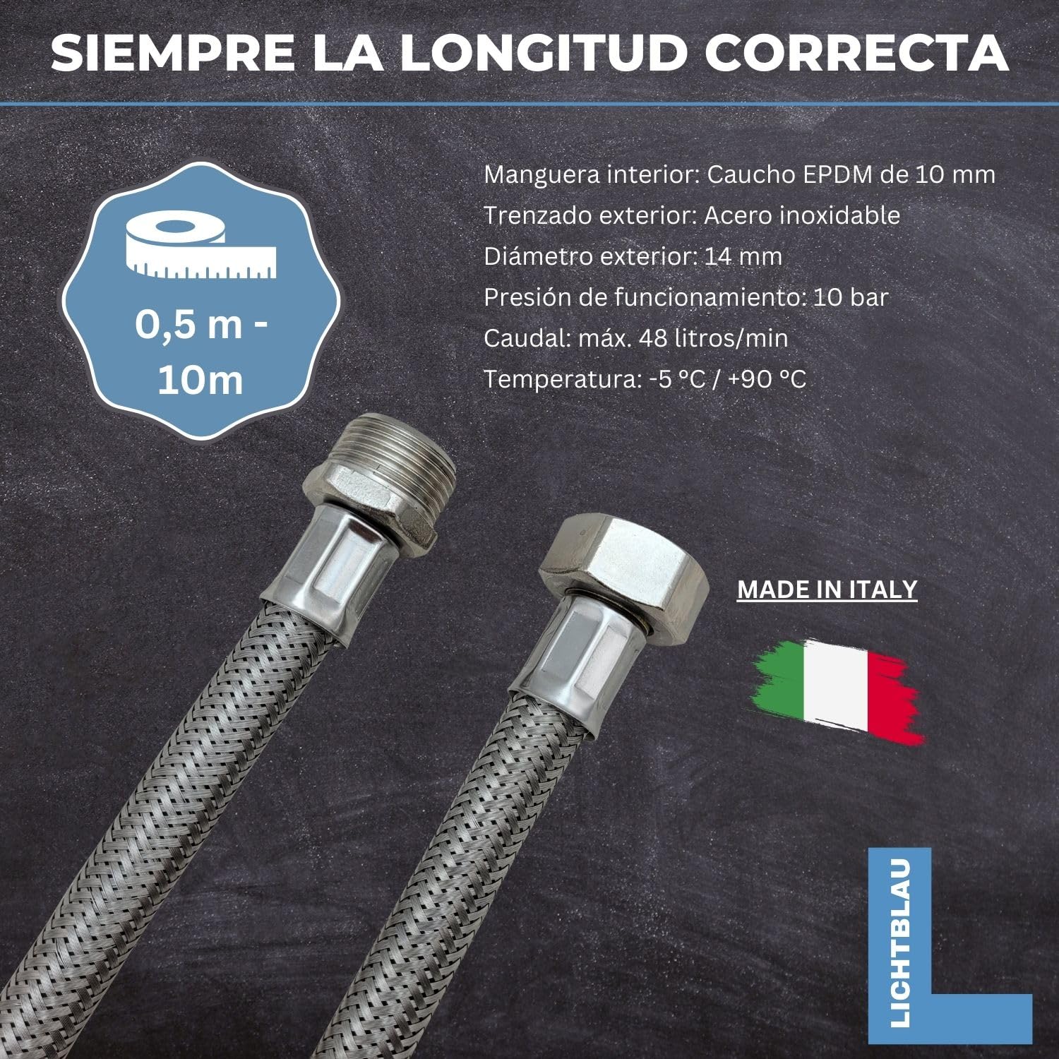LICHTBLAU manguera de extensión aquastop resistente a doblarse 5m 2982 conexión lavadora lavavajillas I Tubo reforzado 3/4 pulgadas recto/recto junta incluida I Tubo de suministro uso universal | Manguera de entrada para lavadora y lavavajillas, apta para
