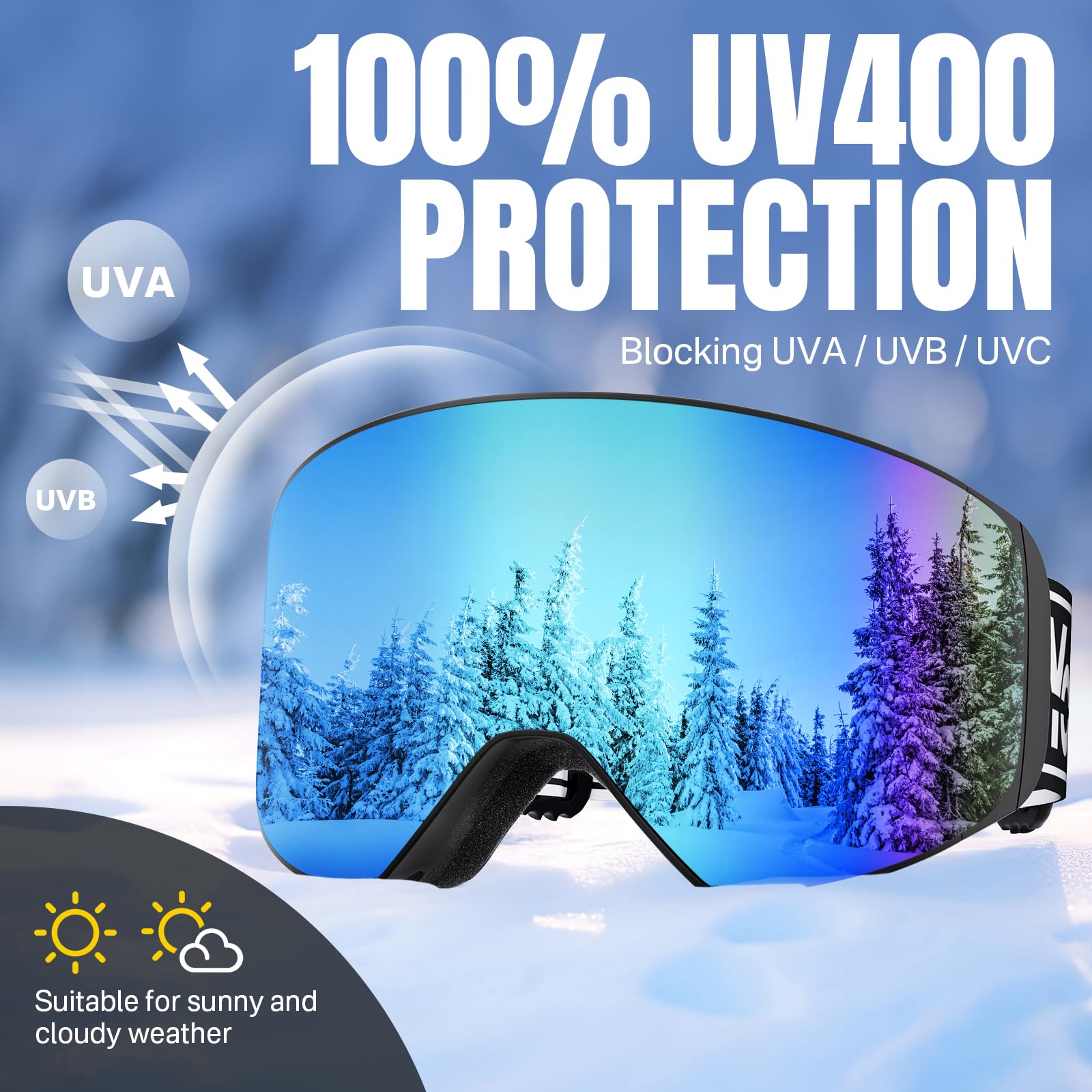 OTG Skibrille für Herren Damen,Snowboardbrille für Brillenträger Anti-Beschlag & 100% UV-Schutz,OTG Skibrille Herren Schneebrille für Skifahren & Wintersport