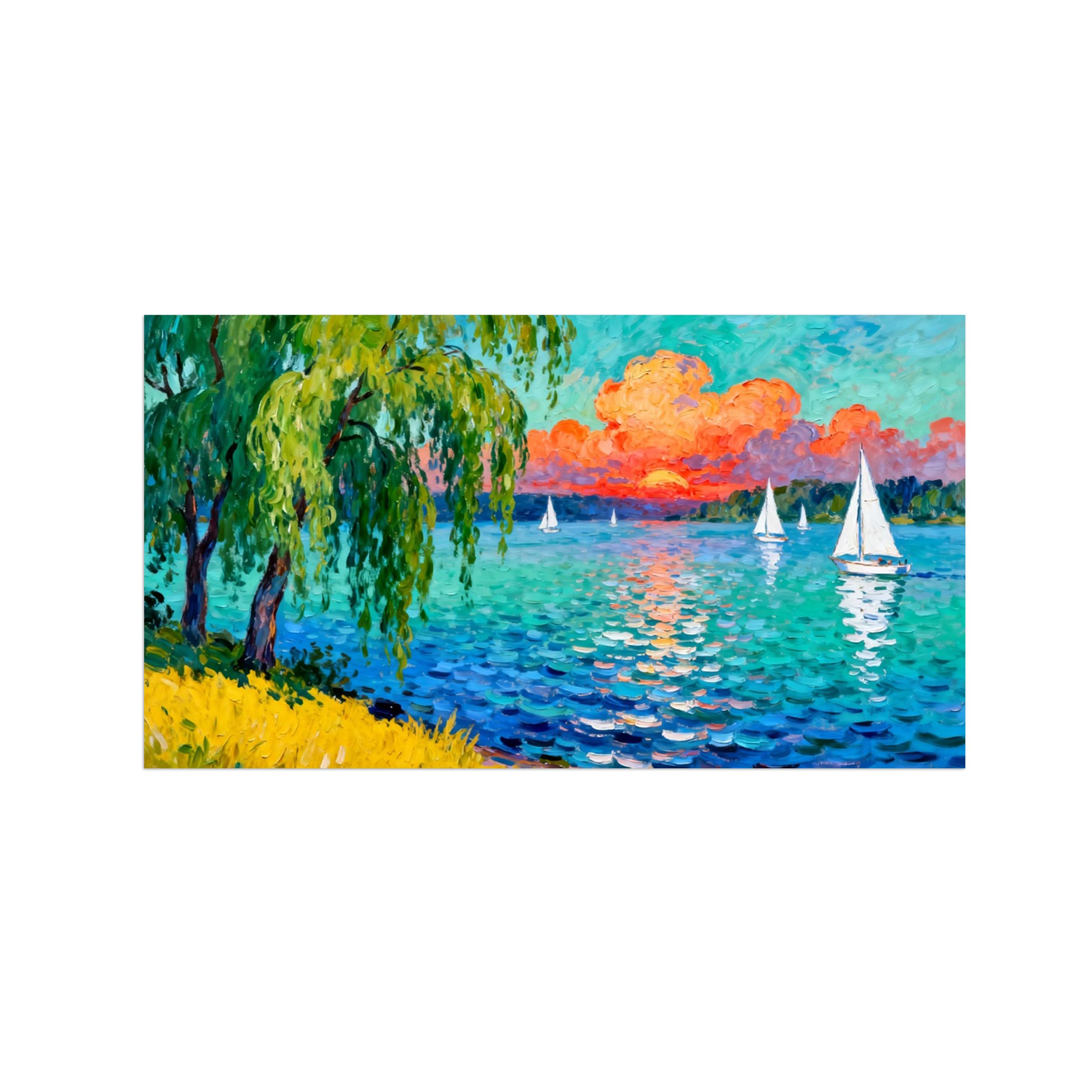Ozpwbvy Unframed Lake Boat Tree Landscape Canvas Wall Art Picture 40X70cm