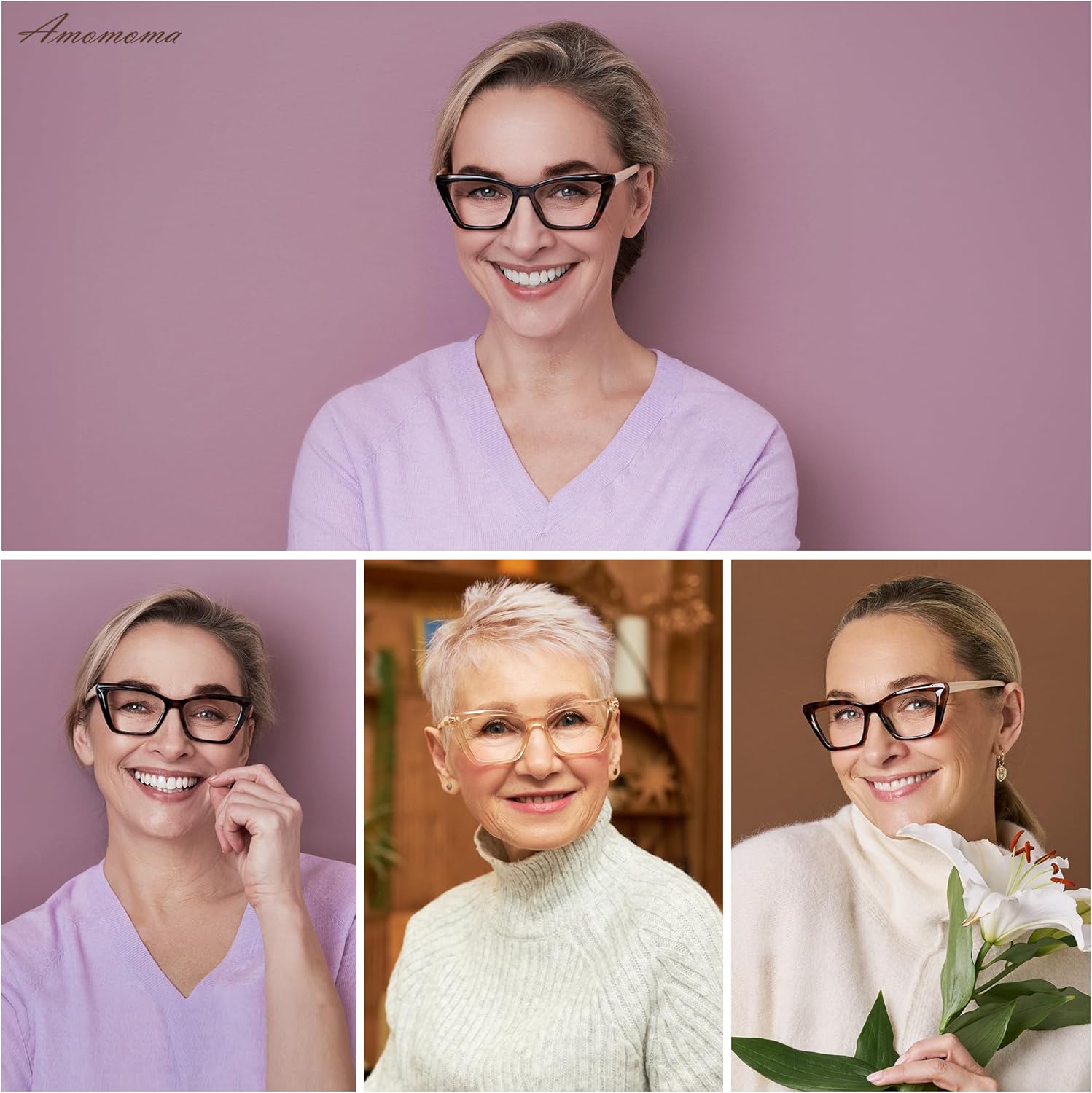 AMOMOMA Trendy Stylish Reading Glasses for Women,Retro Square Cateye Blue Light Computer Frame Reader AM6120 - Image 2