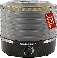 Elite Gourmet EFD319BNG Desidratador de alimentos, 5 bandejas livres de BPA de 29 cm, controles de temperatura ajustáveis, seda, ervas, frutas, vegetais, lanches secos, preto e cinza