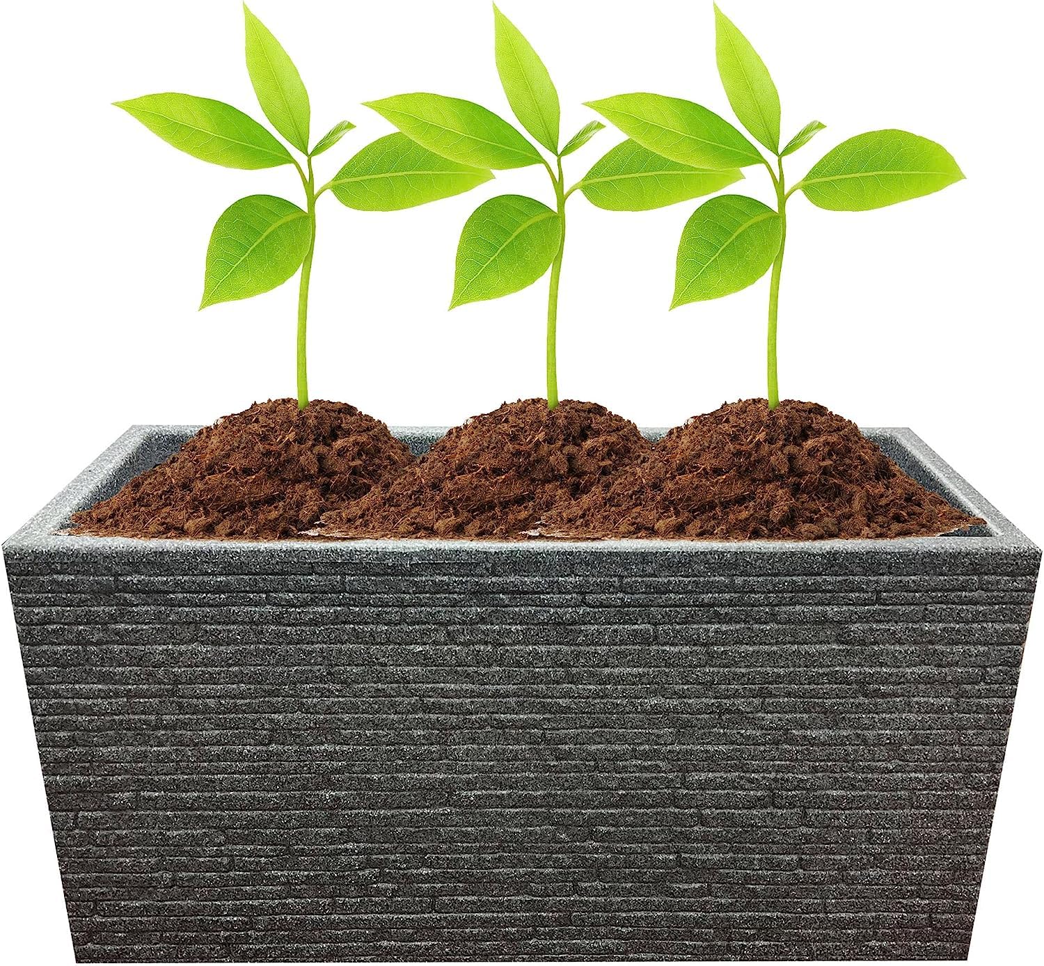 STORM TRADING GROUP Slate Lightweight Garden Trough 60cm Long Planter - Large Deep Rectangle Brick Effect Pot for Flowers, Herbs, Vegetables, Small Bushes
