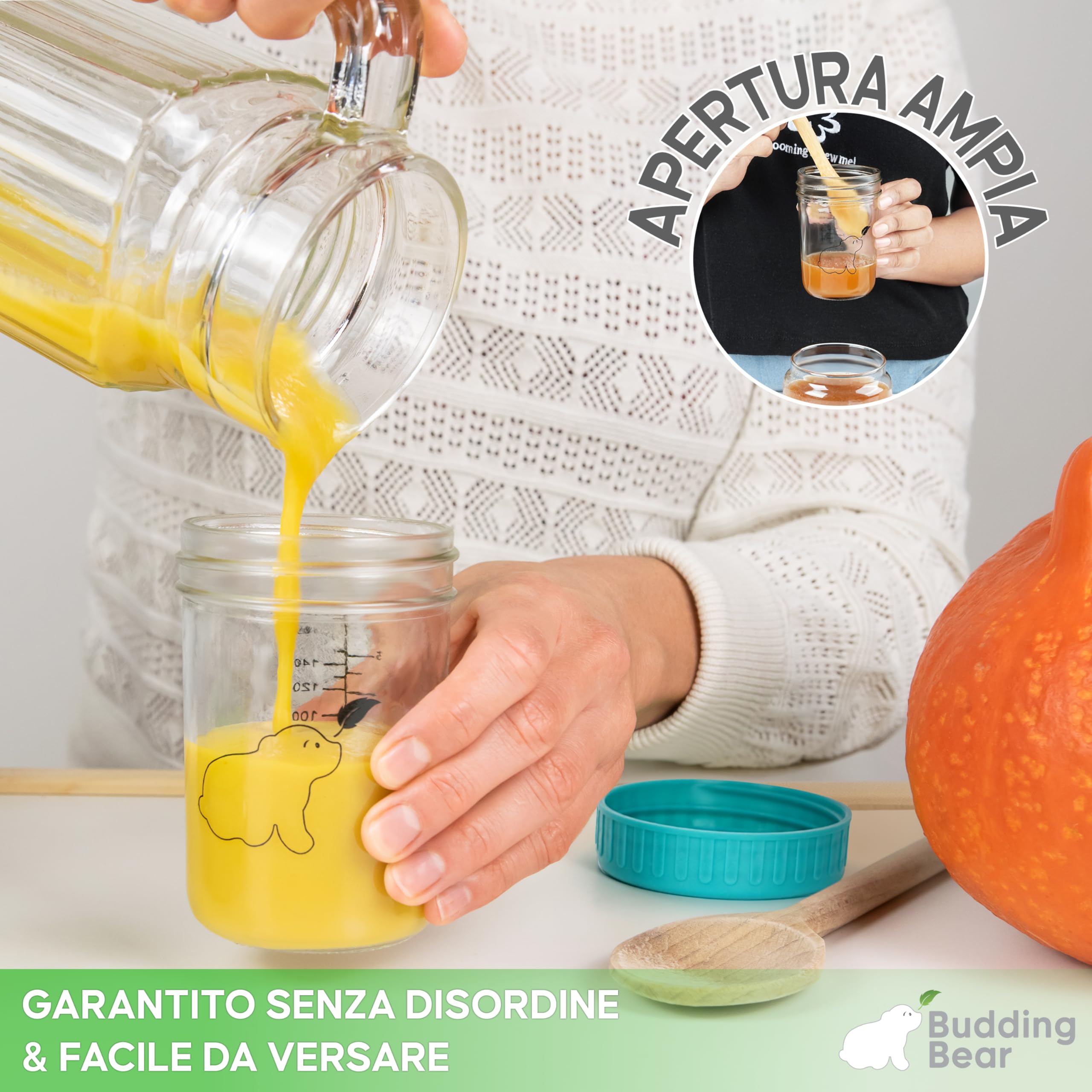 Contenitori in Vetro per Bambini 240 ml 6 Pezzi - Sicuri per Microonde Freezer - Senza BPA - Vasetti Pappa Riutilizzabili